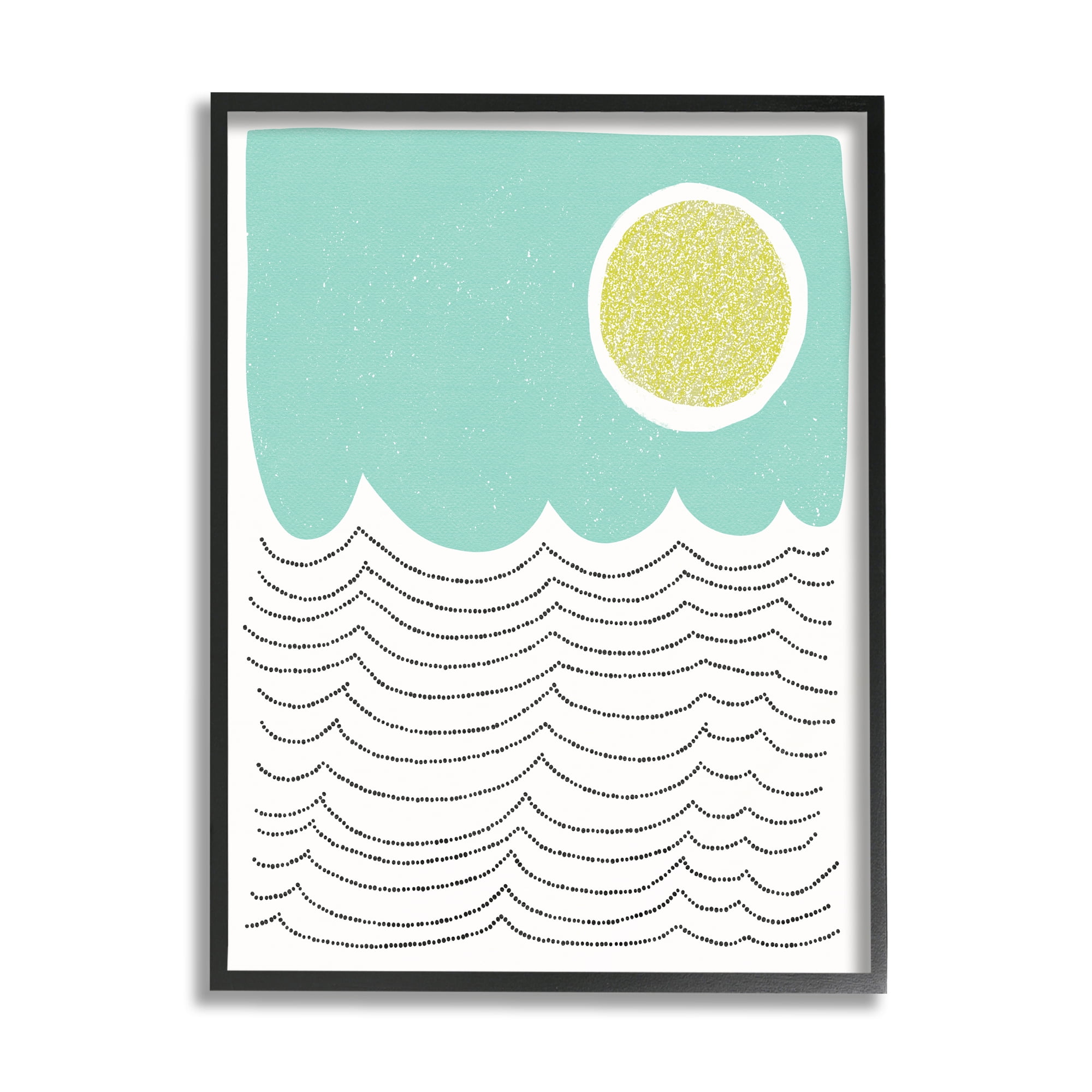 Stupell Industries Sun Rising over Ocean Waves Abstract Dotted Lines Abstract Painting Black Framed Art Print Wall Art, 16 x 20