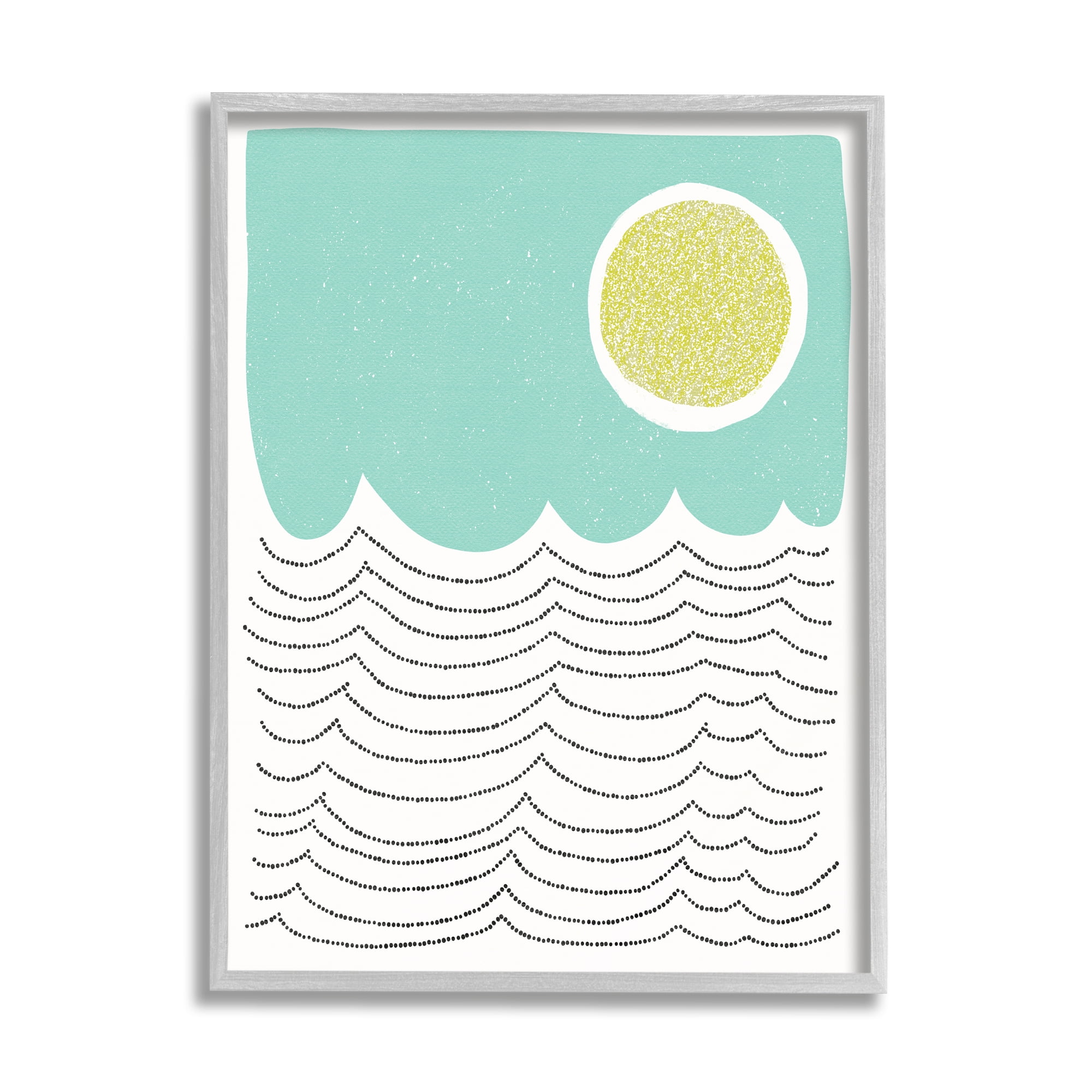Stupell Industries Sun Rising over Ocean Waves Abstract Dotted Lines Abstract Painting Gray Framed Art Print Wall Art, 11 x 14
