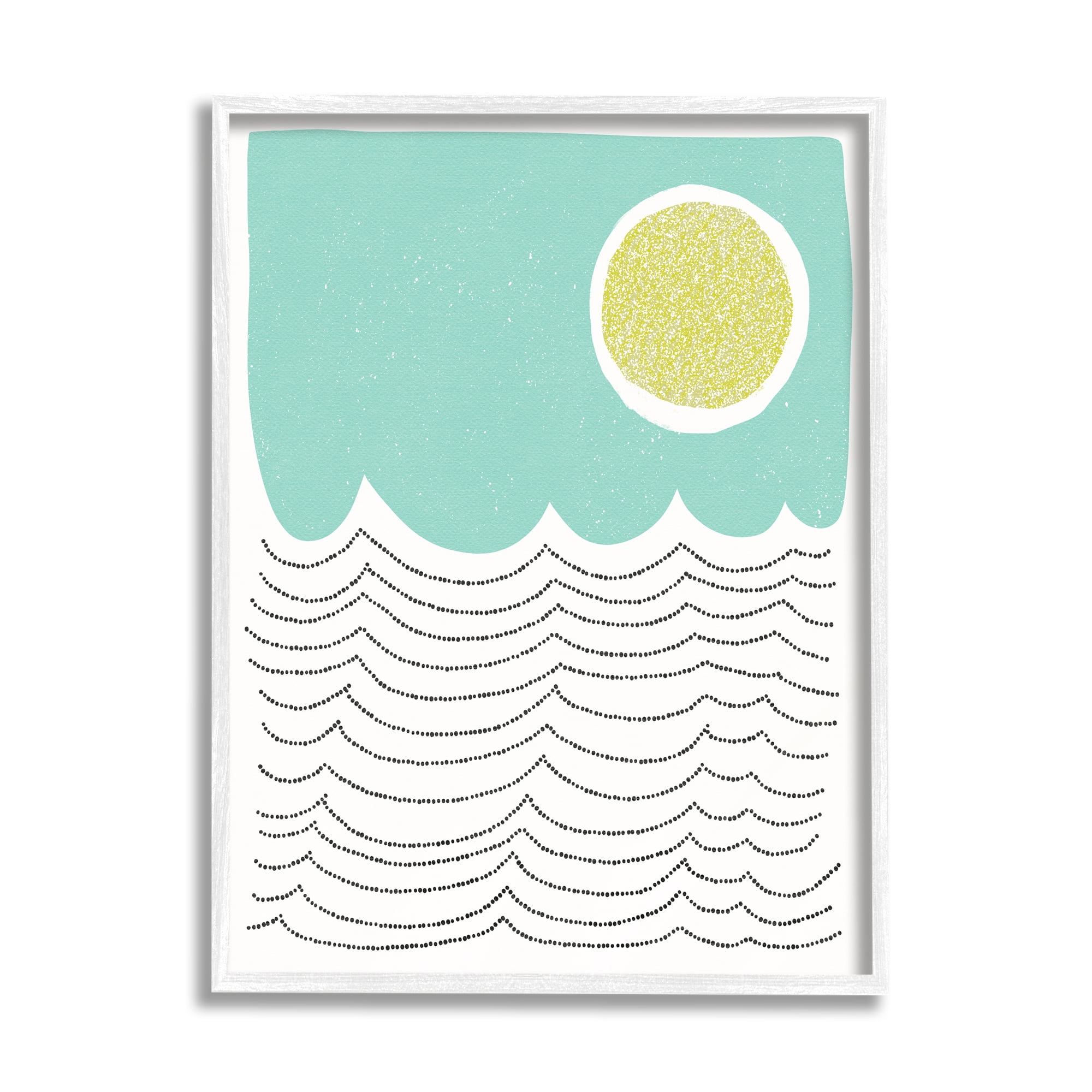 Stupell Industries Sun Rising over Ocean Waves Abstract Dotted Lines Abstract Painting White Framed Art Print Wall Art, 24 x 30