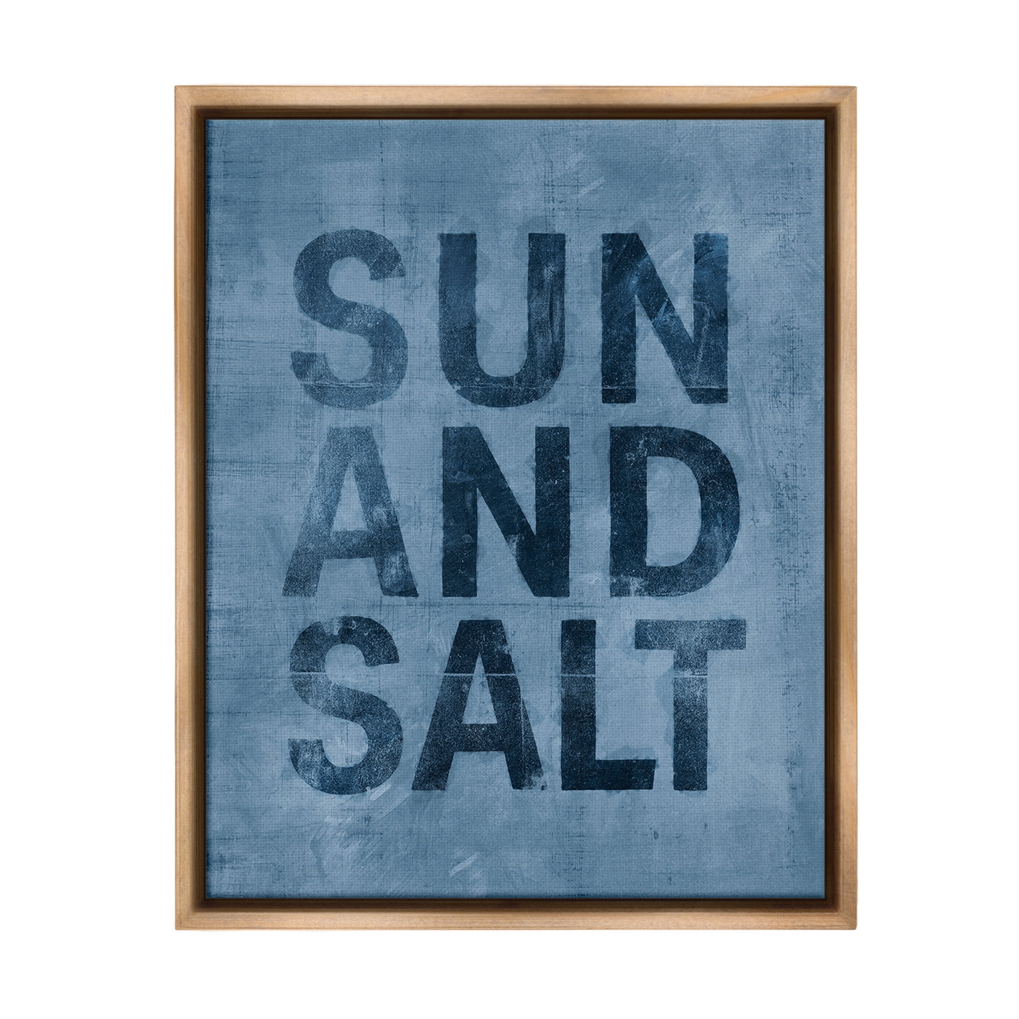 Stupell Industries Sun & Salt Phrase Nature Painting Brown Floater Framed Canvas Art Print Wall Art, 17 x 21