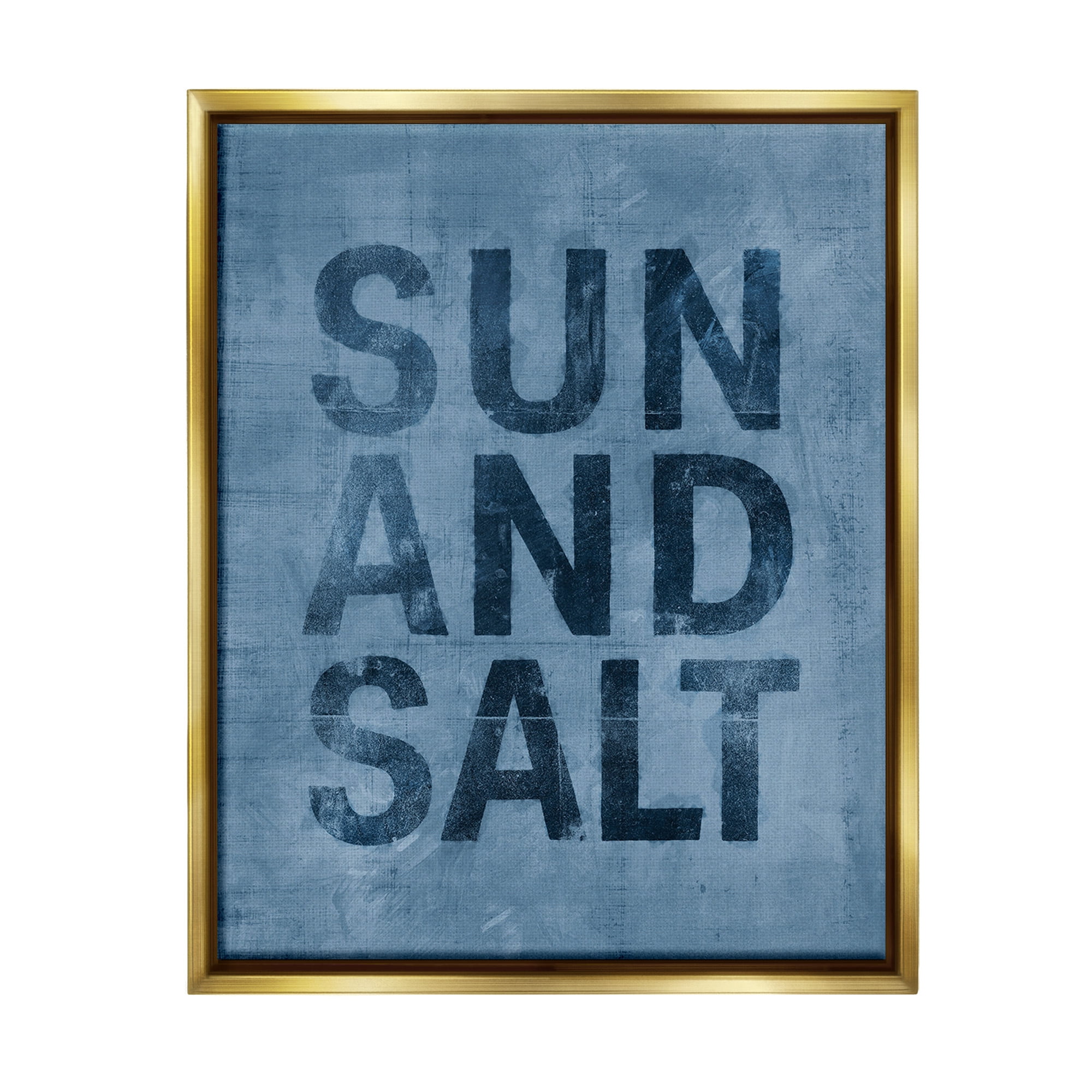 Stupell Industries Sun & Salt Phrase Nature Painting Gold Floater Framed Canvas Art Print Wall Art, 17 x 21