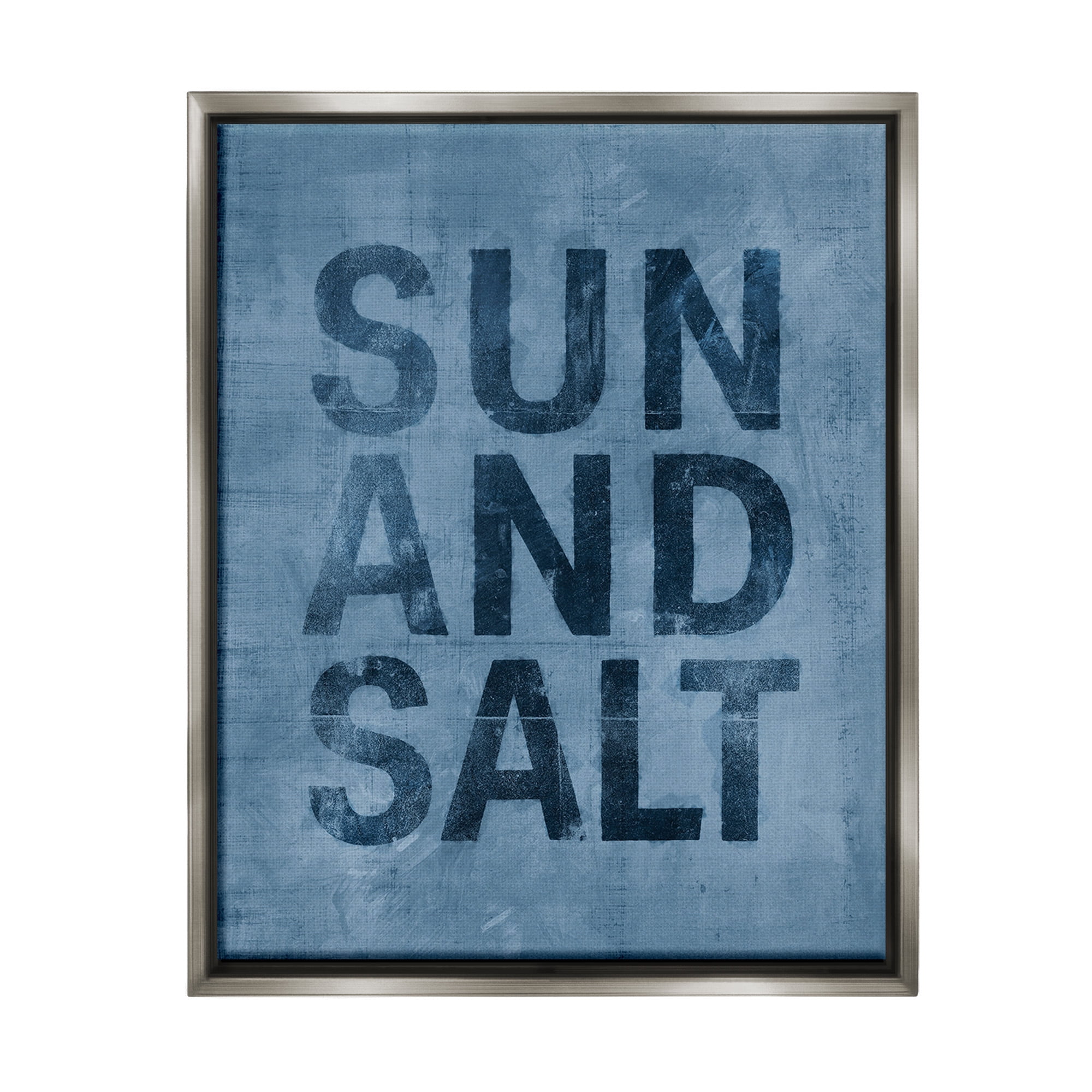 Stupell Industries Sun & Salt Phrase Nature Painting Gray Floater Framed Canvas Art Print Wall Art, 25 x 31