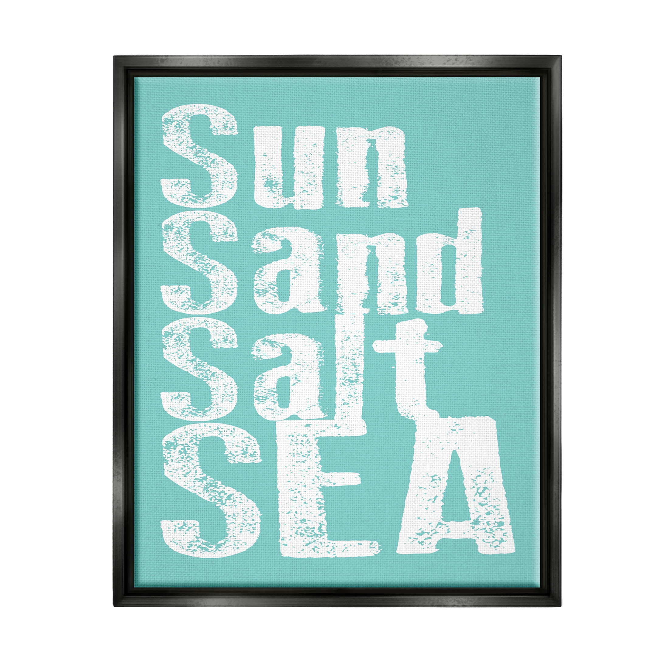 Stupell Industries Sun Sand Salt Sea Phrase Graphic Art Jet Black Floating Framed Canvas Print Wall Art, Design by Alli Rogosich