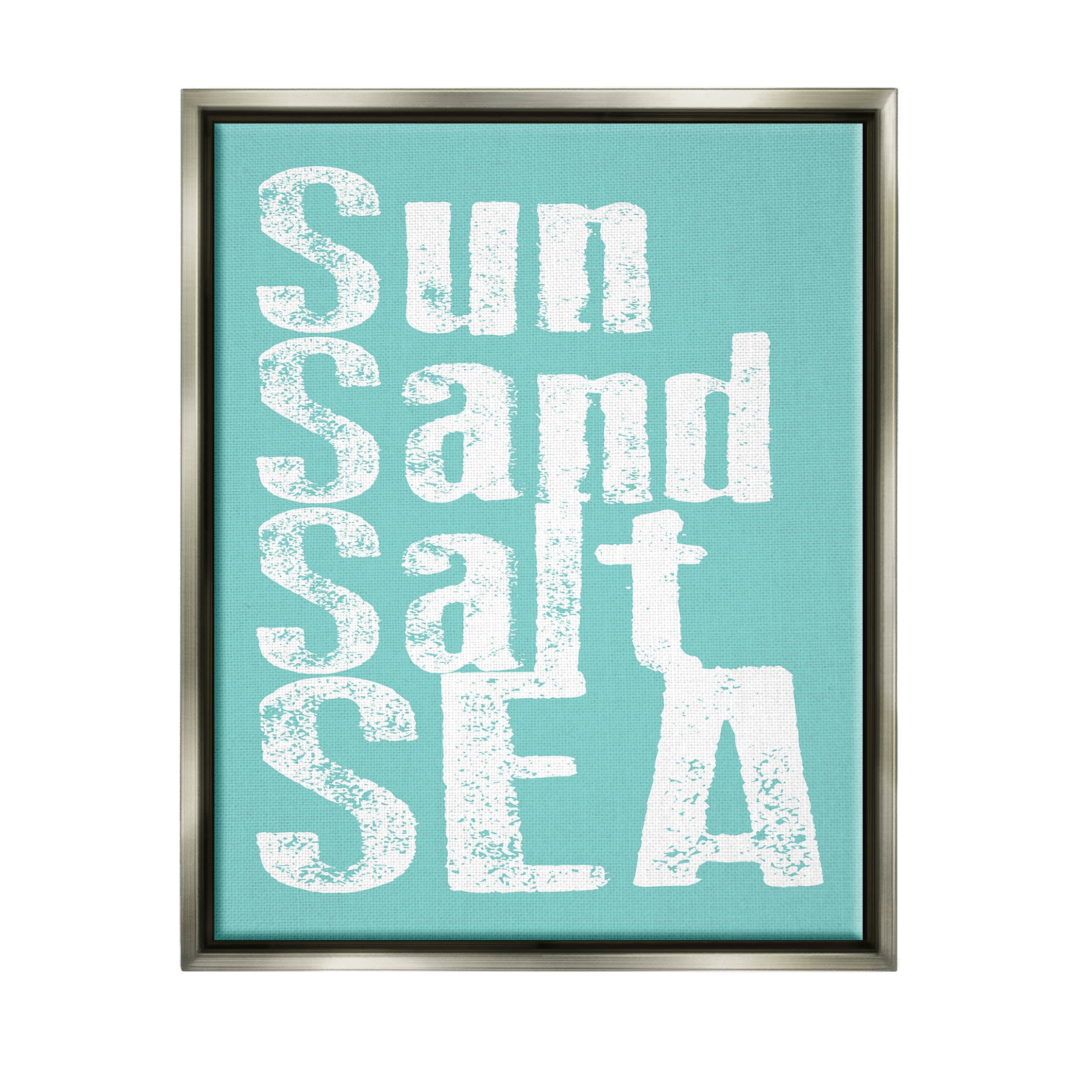 Stupell Industries Sun Sand Salt Sea Phrase Graphic Art Luster Gray Floating Framed Canvas Print Wall Art, Design by Alli Rogosich
