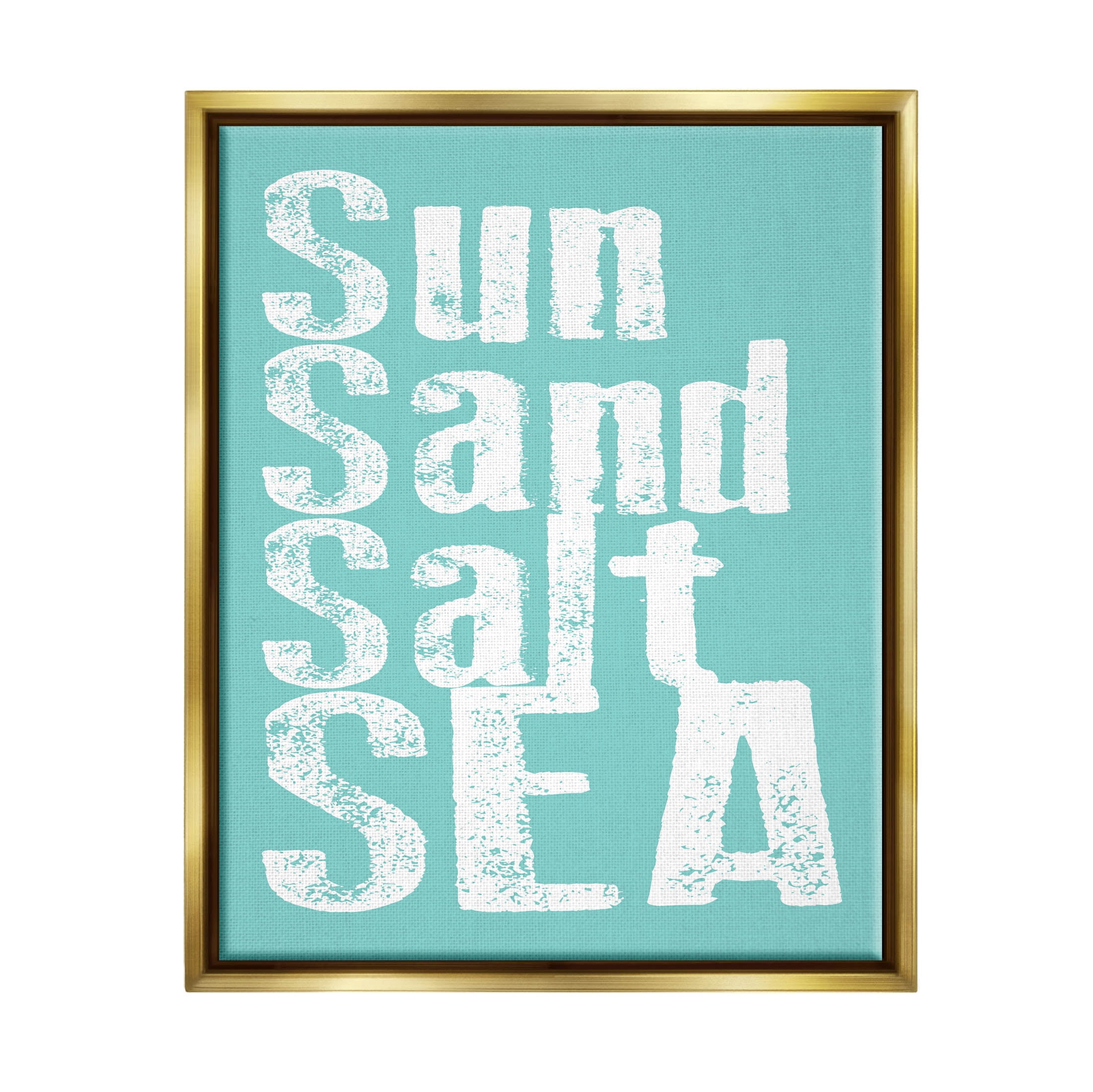 Stupell Industries Sun Sand Salt Sea Phrase Graphic Art Metallic Gold Floating Framed Canvas Print Wall Art, Design by Alli Rogosich