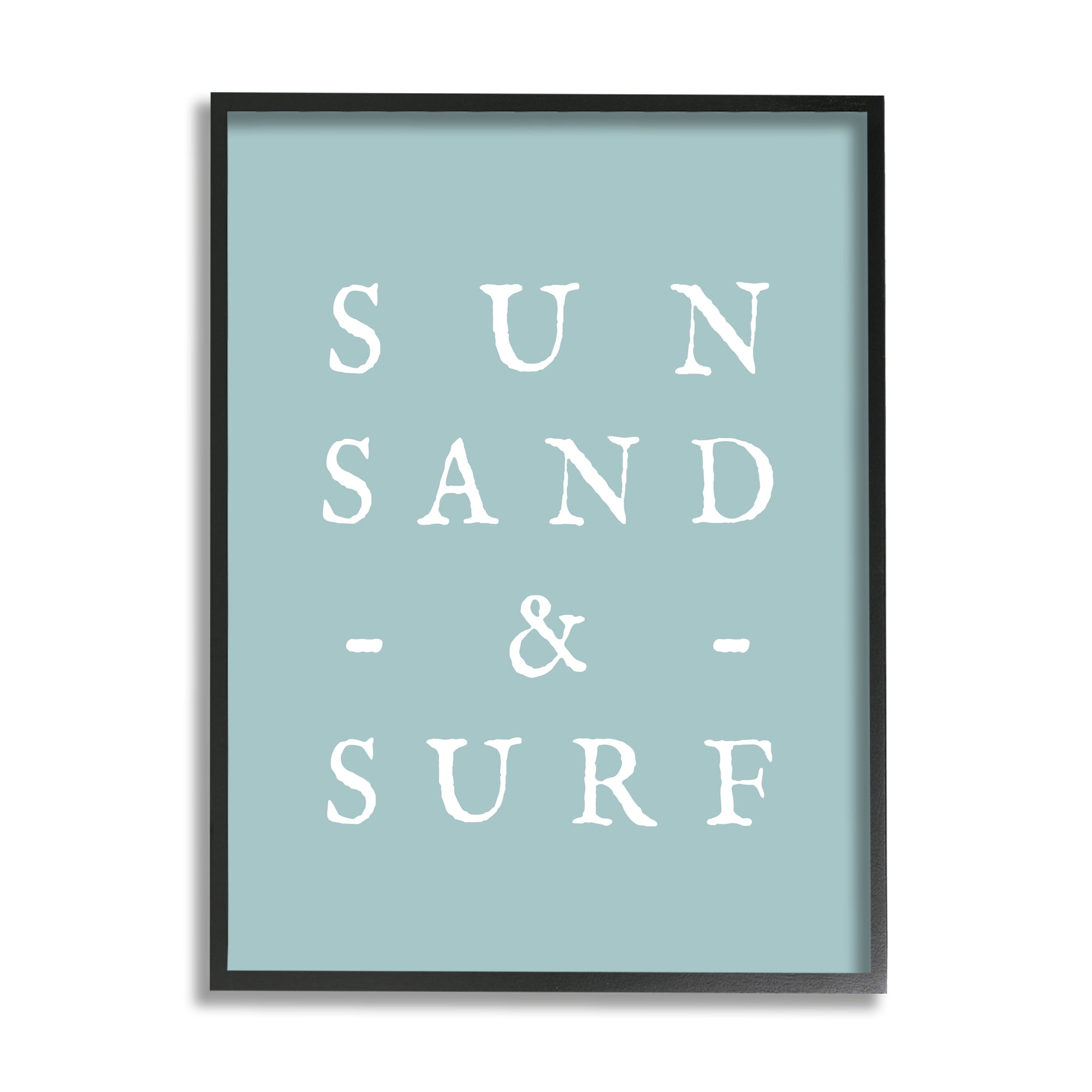 Stupell Industries Sun Sand & Surf Phrase Inspirational Painting Black Framed Art Print Wall Art, 24 x 30