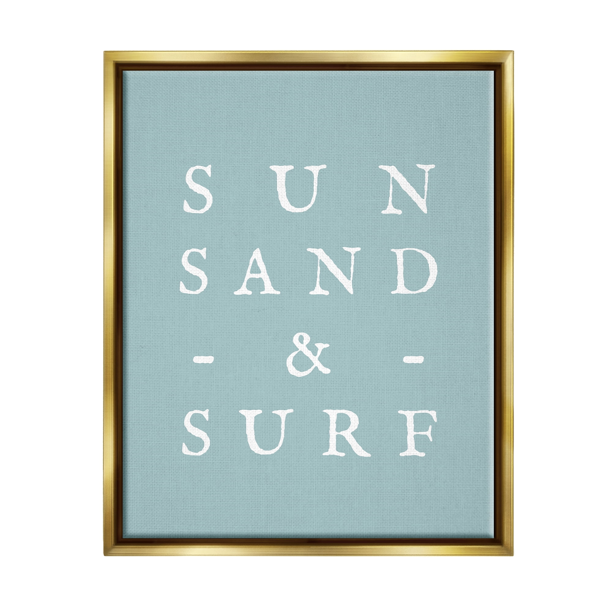 Stupell Industries Sun Sand & Surf Phrase Inspirational Painting Gold Floater Framed Canvas Art Print Wall Art, 25 x 31
