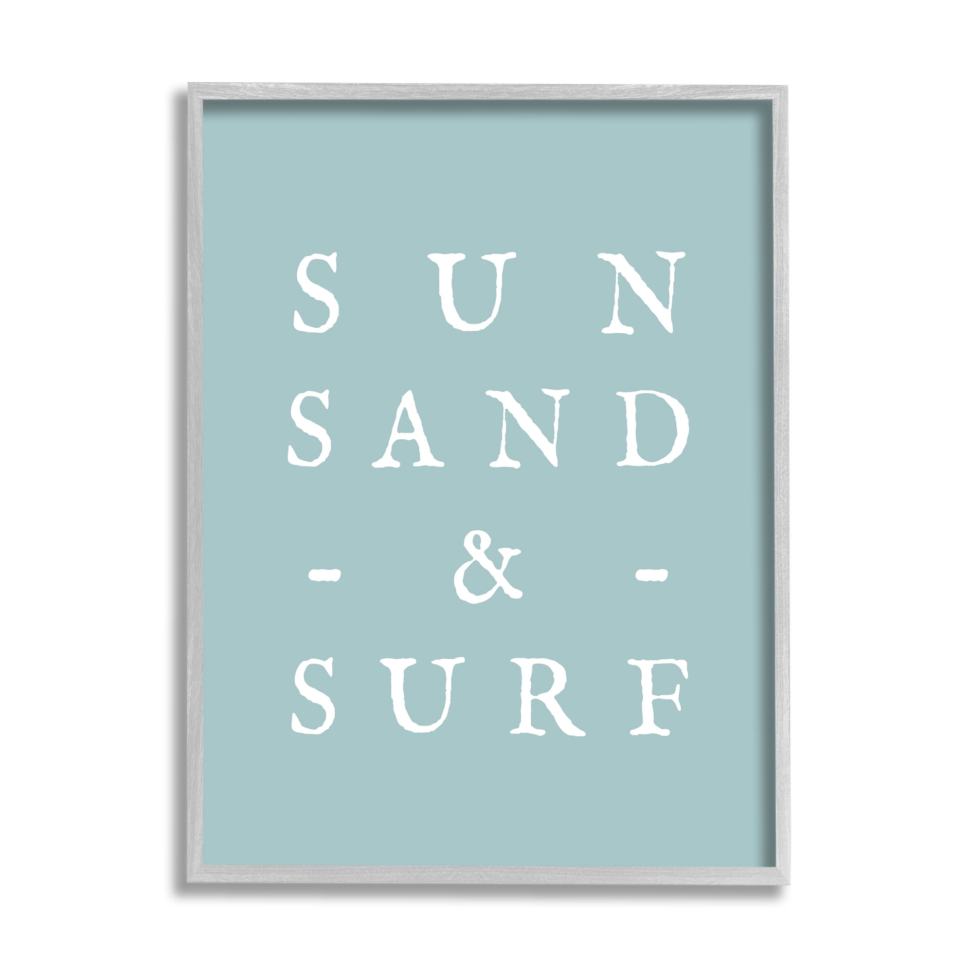 Stupell Industries Sun Sand & Surf Phrase Inspirational Painting Gray Framed Art Print Wall Art, 16 x 20