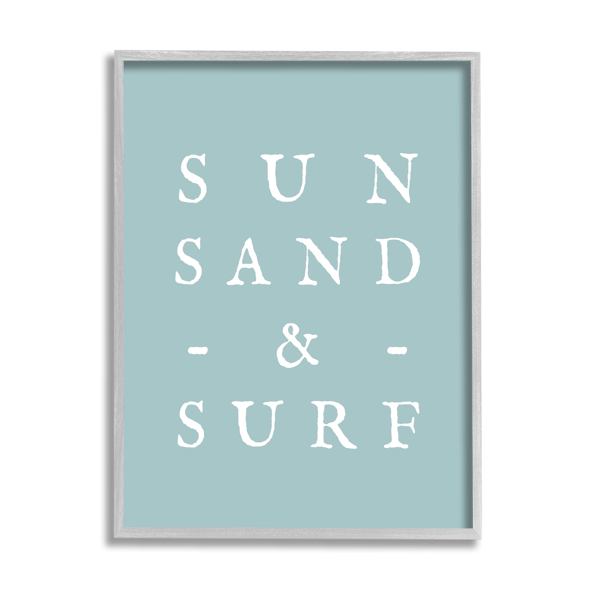 Stupell Industries Sun Sand & Surf Phrase Inspirational Painting Gray Framed Art Print Wall Art, 24 x 30