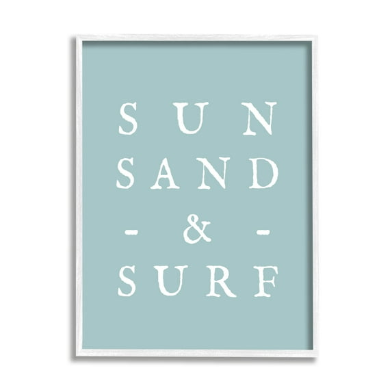 Stupell Industries Sun Sand & Surf Phrase Inspirational Painting White Framed Art Print Wall Art, 11 x 14