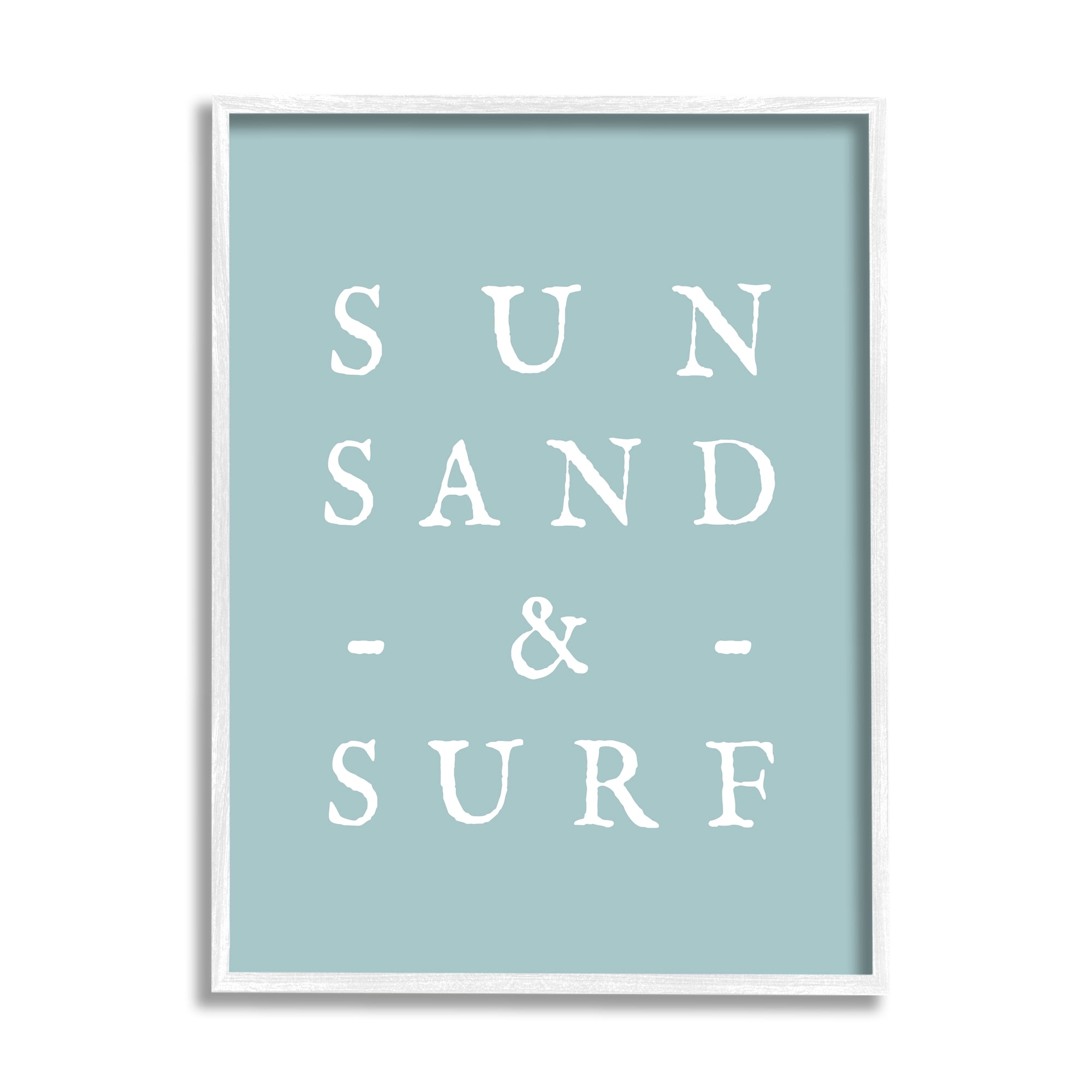Stupell Industries Sun Sand & Surf Phrase Inspirational Painting White Framed Art Print Wall Art, 16 x 20
