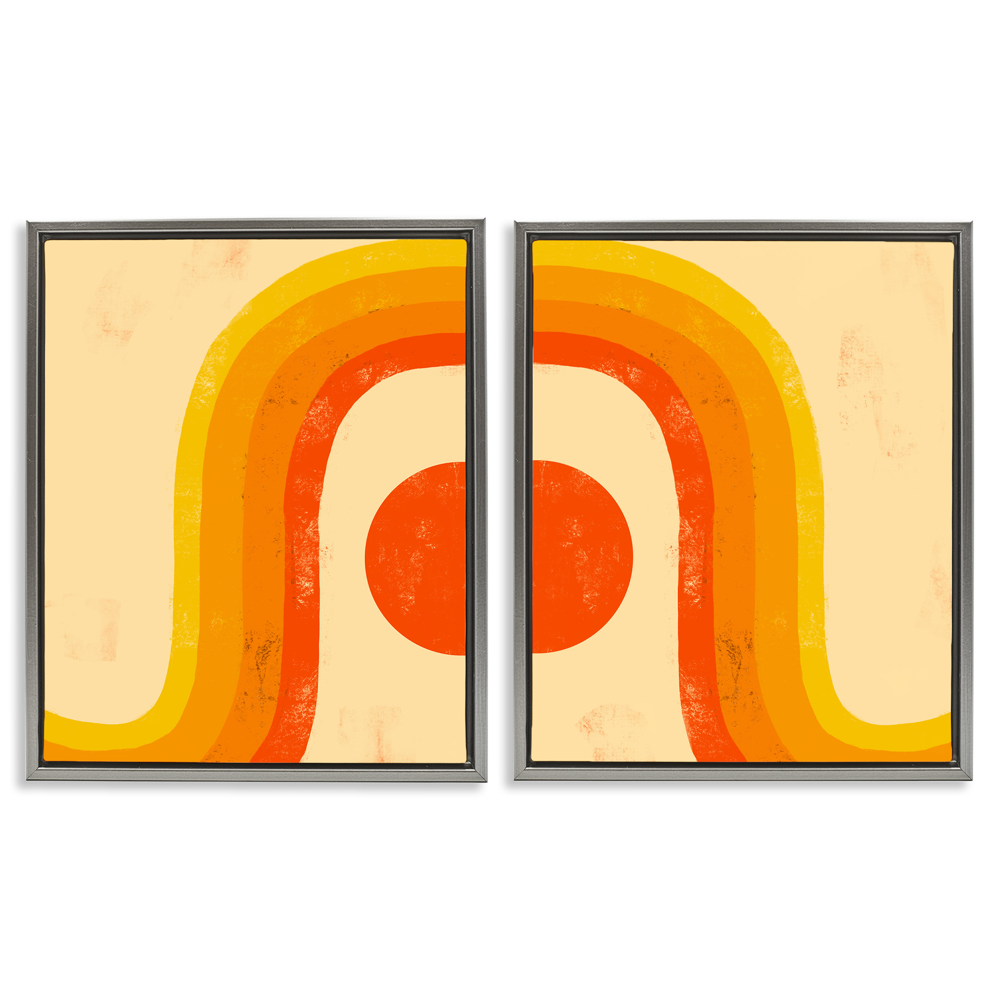 Stupell Industries Sun Setting Under Warm Tone Rainbow Abstract Painting Gray Floater Framed Canvas Art Print Wall Art, 17 x 21, Set of 2