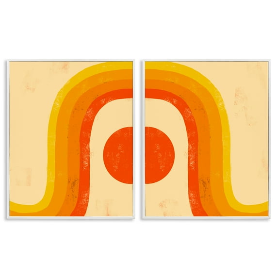 Stupell Industries Sun Setting Under Warm Tone Rainbow Abstract Painting White Framed Art Print Wall Art, 24 x 30, Set of 2