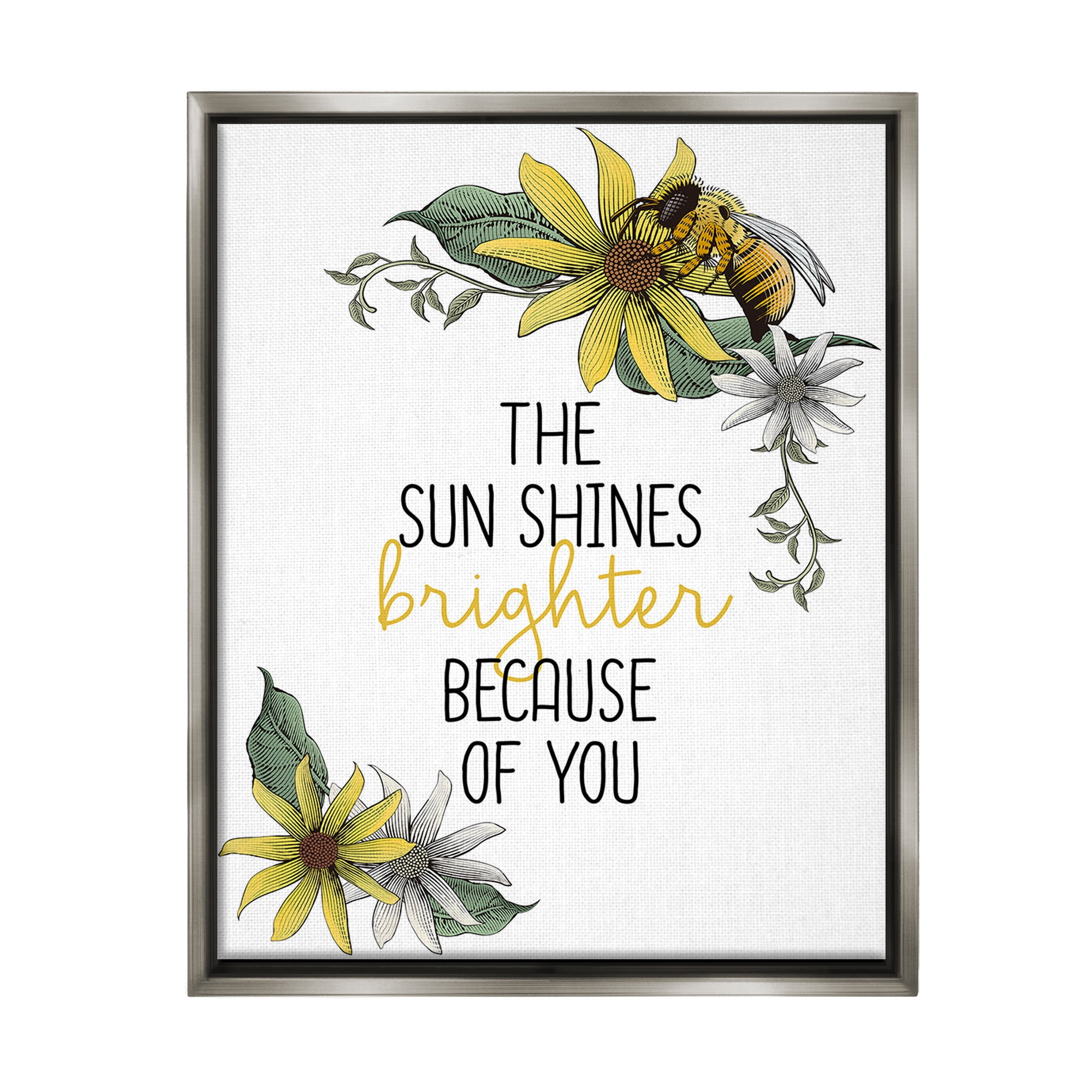 Stupell Industries Sun Shines Brighter Botanical & Floral Painting Gray Floater Framed Canvas Art Print Wall Art, 25 x 31