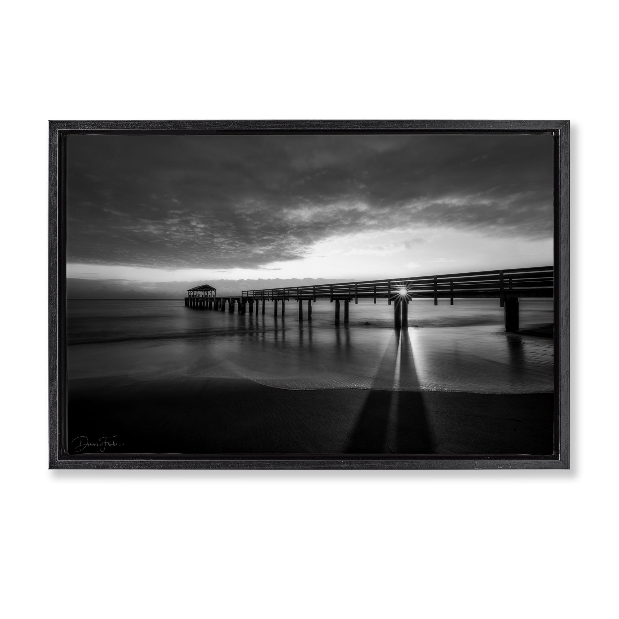 Stupell Industries Sun Shining Through Dock Landscape Photography Black Floater Framed Canvas Art Print Wall Art, 25 x 17