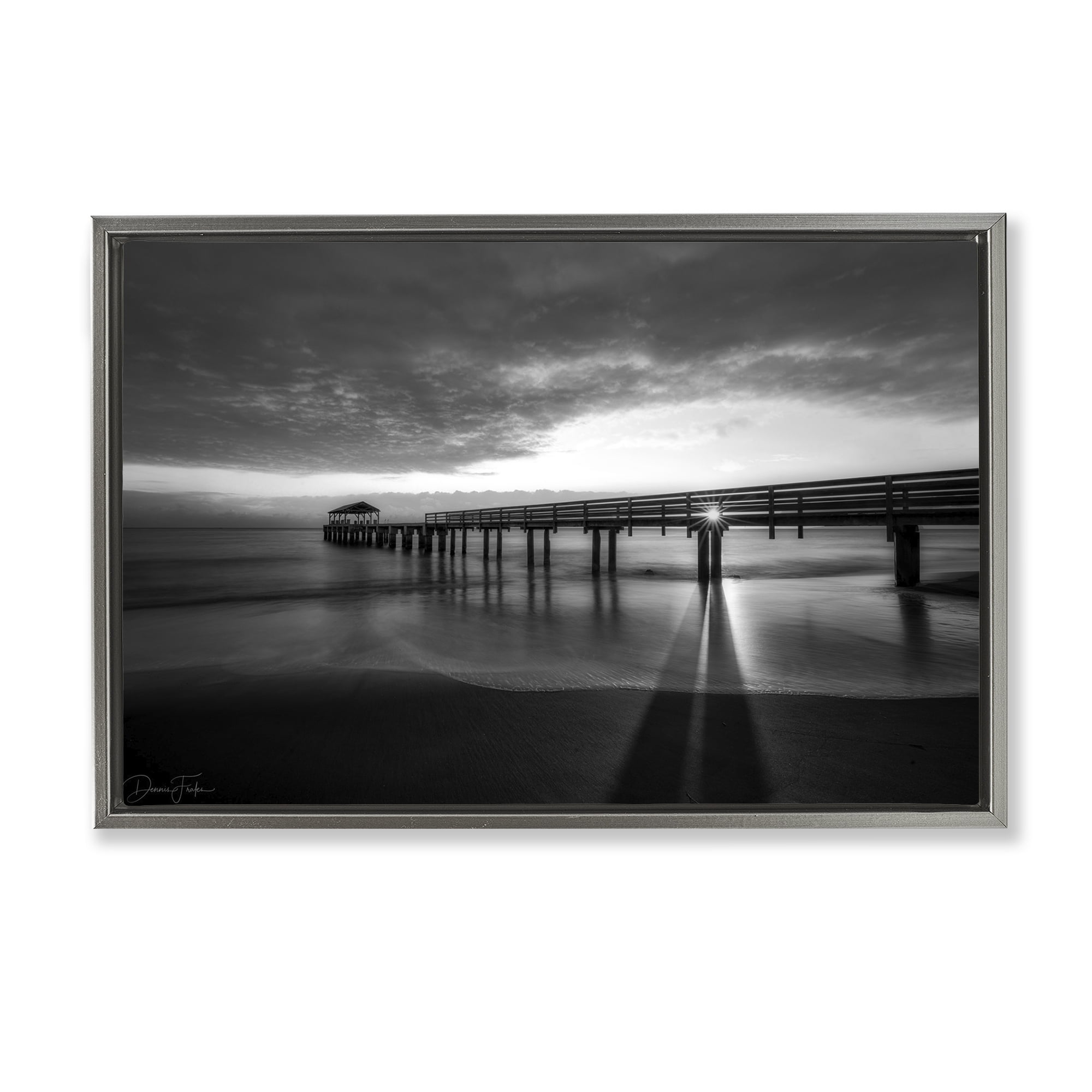 Stupell Industries Sun Shining Through Dock Landscape Photography Gray Floater Framed Canvas Art Print Wall Art, 31 x 21