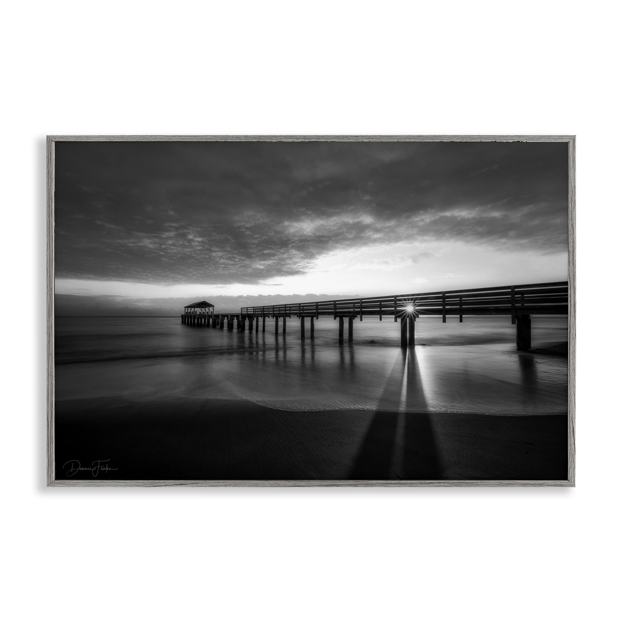Stupell Industries Sun Shining Through Dock Landscape Photography Gray Framed Art Print Wall Art, 24 x 16