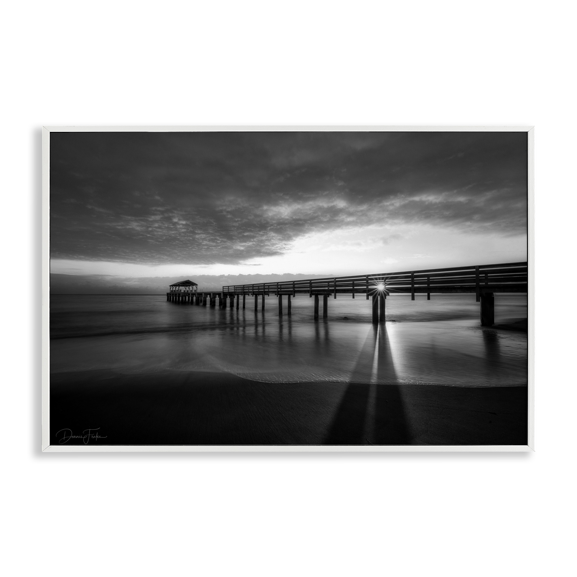 Stupell Industries Sun Shining Through Dock Landscape Photography White Framed Art Print Wall Art, 30 x 20