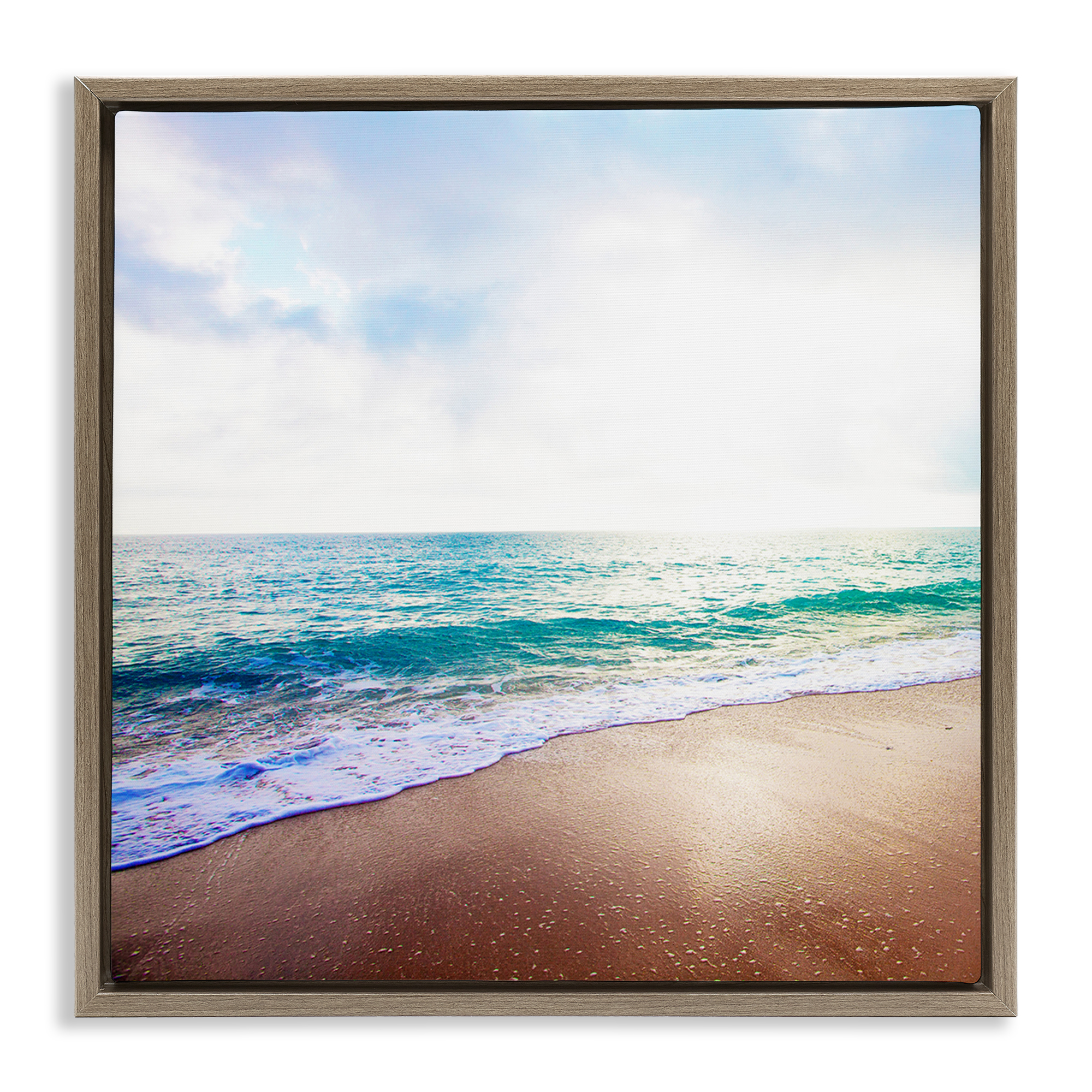 Stupell Industries Sun Shining over Beach Nautical & Beach Photography Brown Floater Framed Canvas Art Print Wall Art, 18 x 18