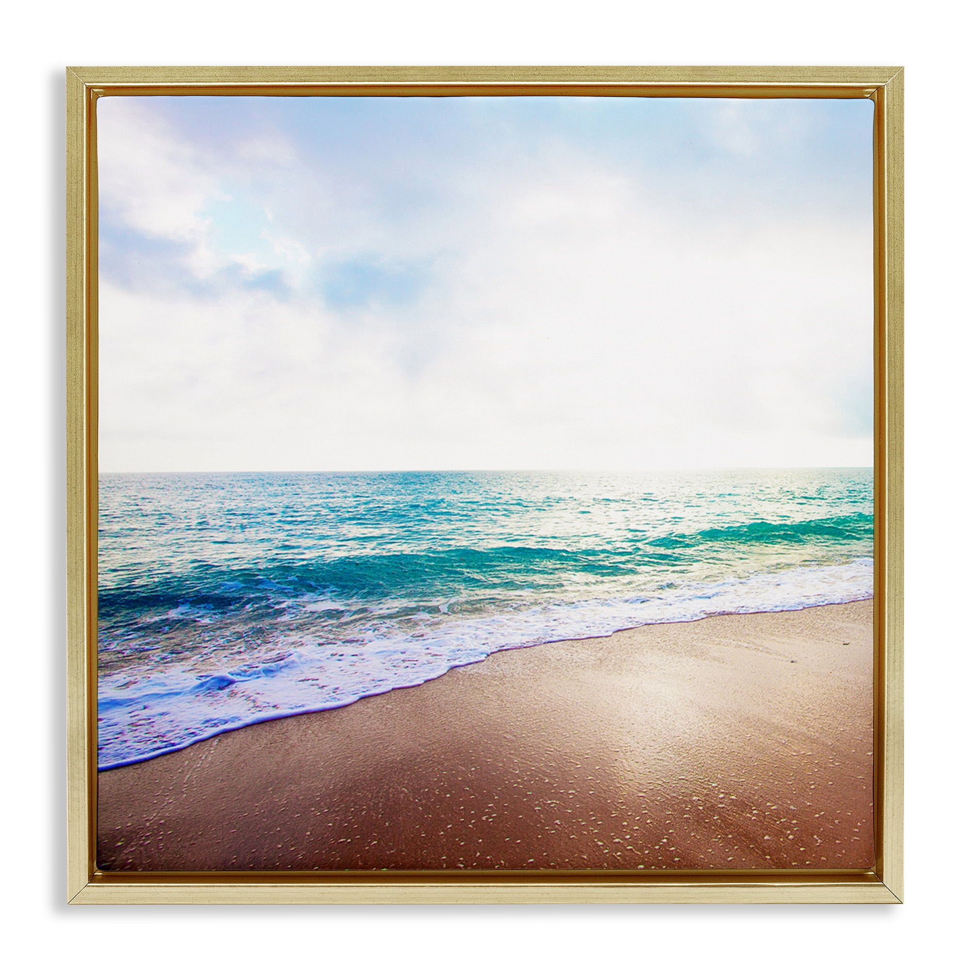 Stupell Industries Sun Shining over Beach Nautical & Beach Photography Gold Floater Framed Canvas Art Print Wall Art, 25 x 25