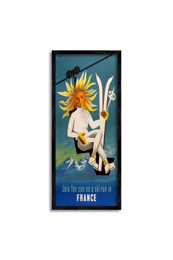 Industries Sun Skiing In France Phrase Graphic Art Black Framed Art Print Wall Art, Design by Marcus Jules