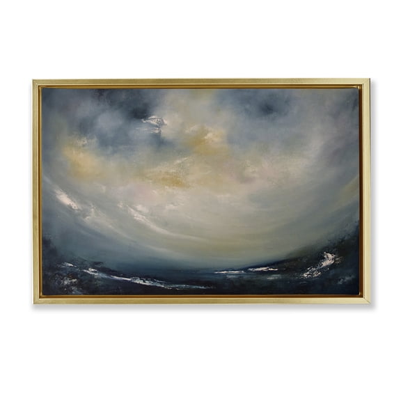Stupell Industries Sun Through Storm Clouds Abstract Painting Gold Floater Framed Canvas Art Print Wall Art, 25 x 17