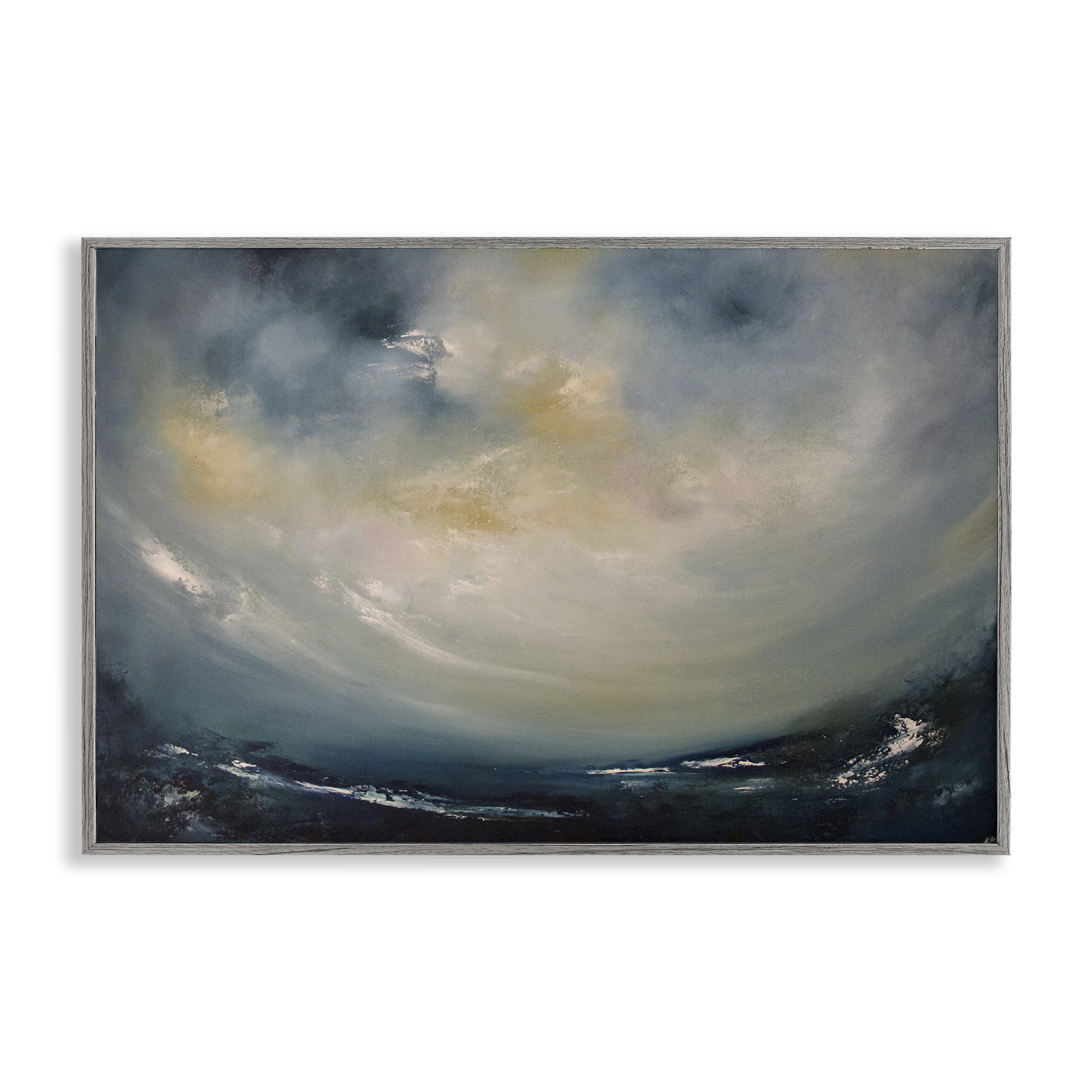 Stupell Industries Sun Through Storm Clouds Abstract Painting Gray Framed Art Print Wall Art, 18 x 12