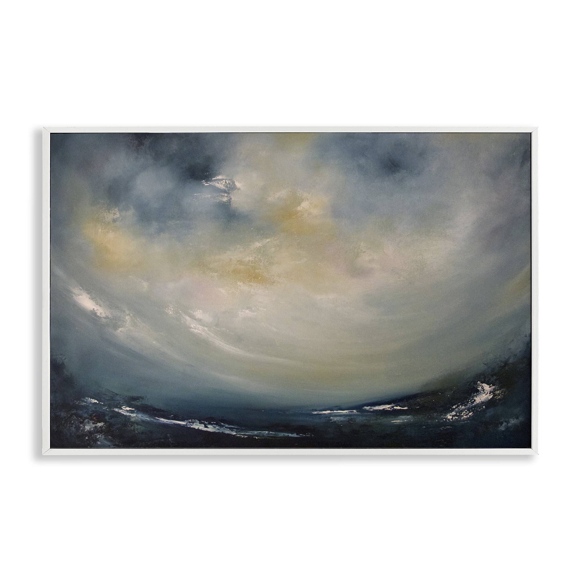 Stupell Industries Sun Through Storm Clouds Abstract Painting White Framed Art Print Wall Art, 18 x 12