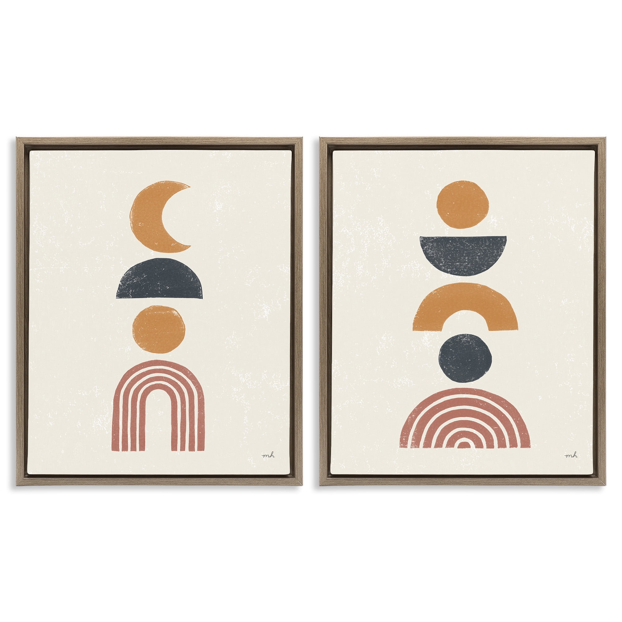 Stupell Industries Sun and Moon Bohemian Symbols Abstract Painting Brown Floater Framed Canvas Art Print Wall Art, 25 x 31, Set of 2