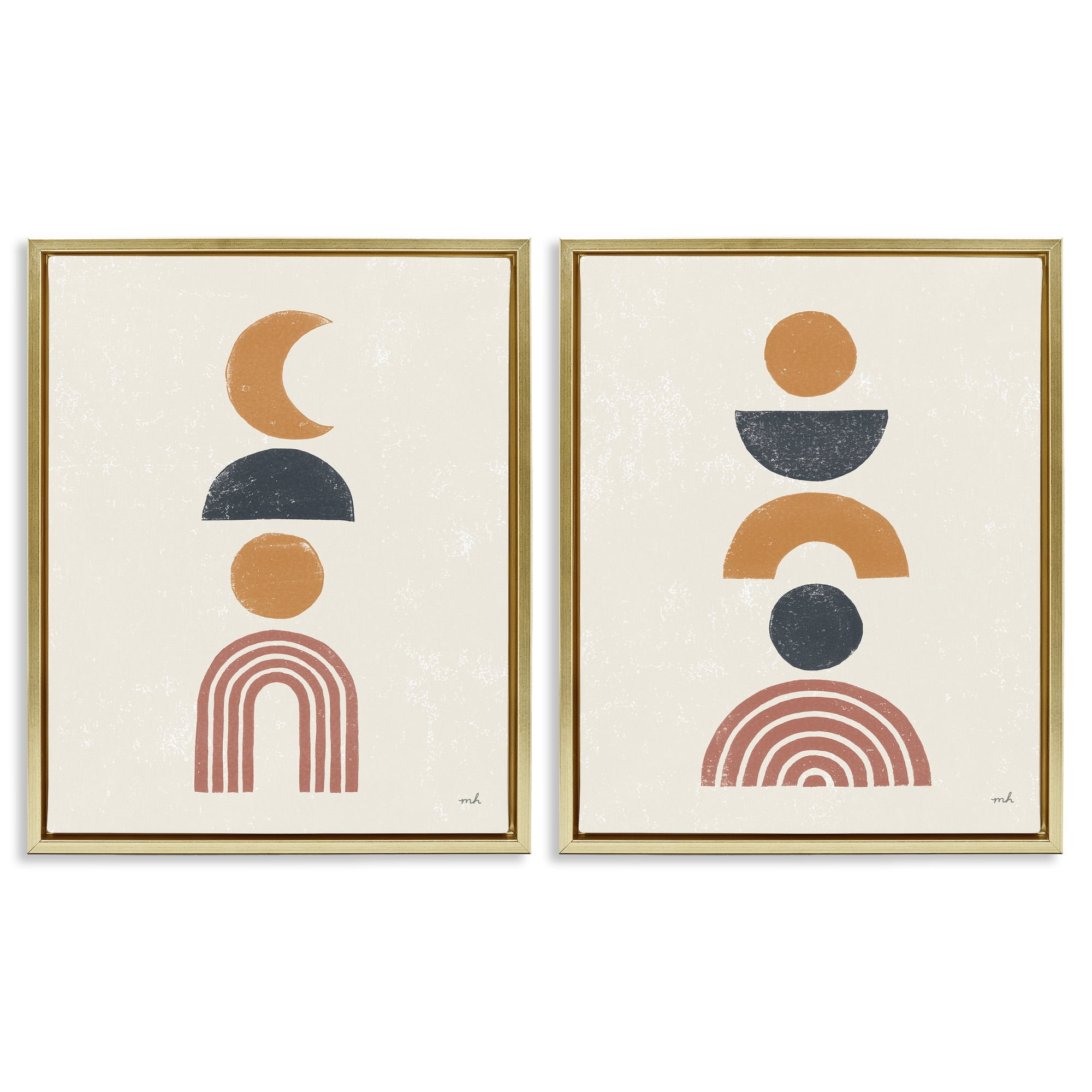 Stupell Industries Sun and Moon Bohemian Symbols Abstract Painting Gold Floater Framed Canvas Art Print Wall Art, 25 x 31, Set of 2