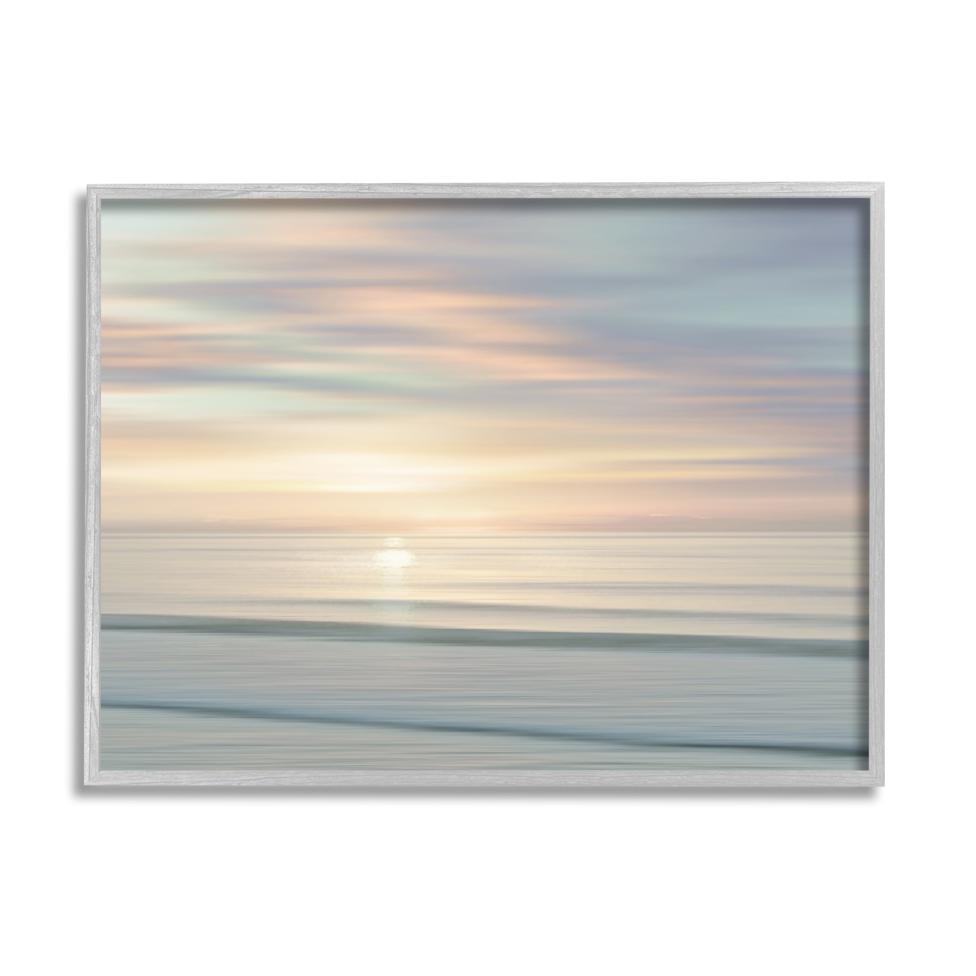 Stupell Industries Sun on Ocean Reflection Nature Photography Gray Framed Art Print Wall Art, 14 x 11