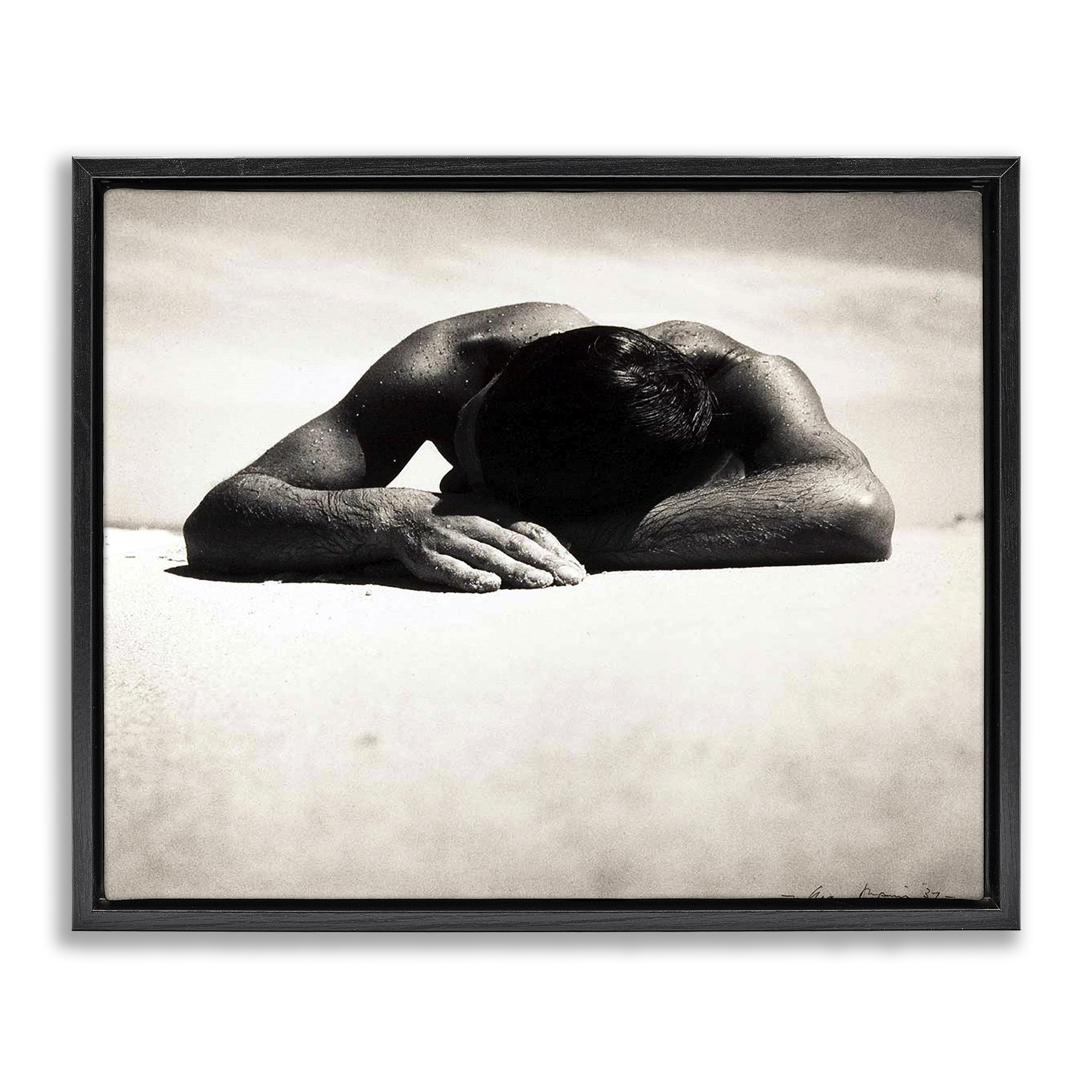 Stupell Industries Sunbaker Beach Photography People Photography Black Floater Framed Canvas Art Print Wall Art, 21 x 17