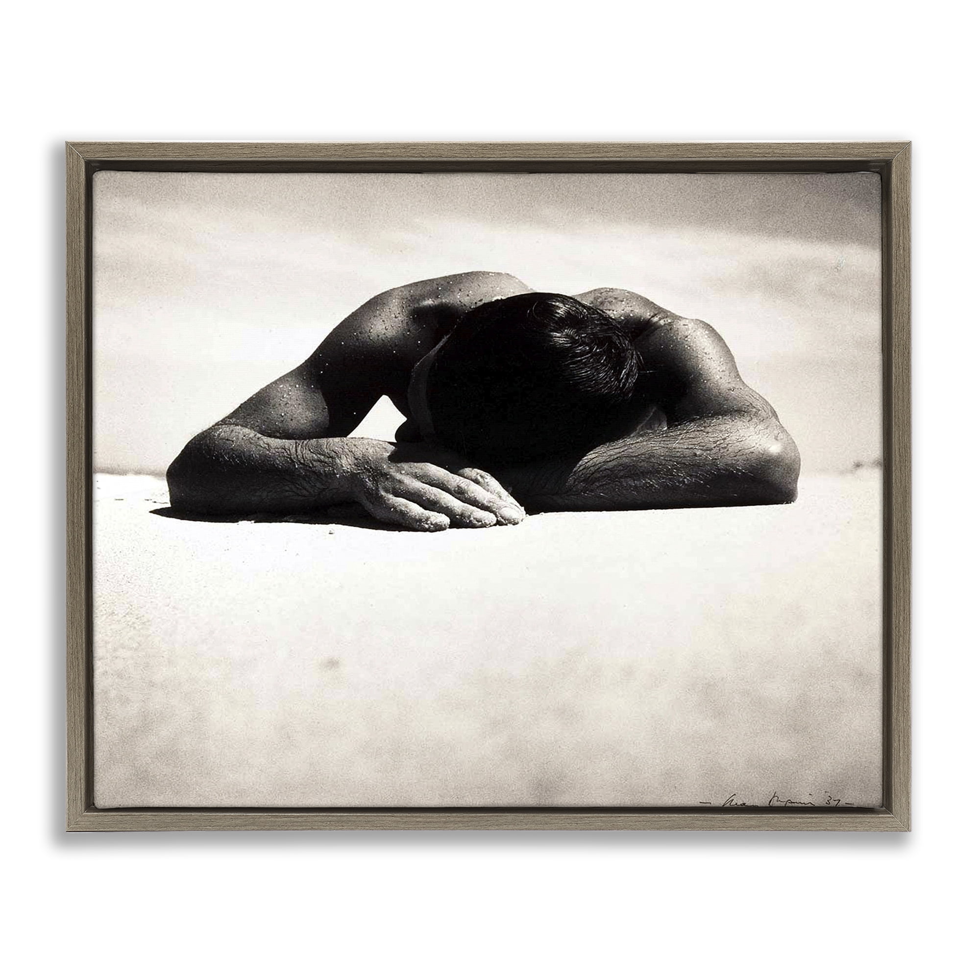 Stupell Industries Sunbaker Beach Photography People Photography Brown Floater Framed Canvas Art Print Wall Art, 21 x 17