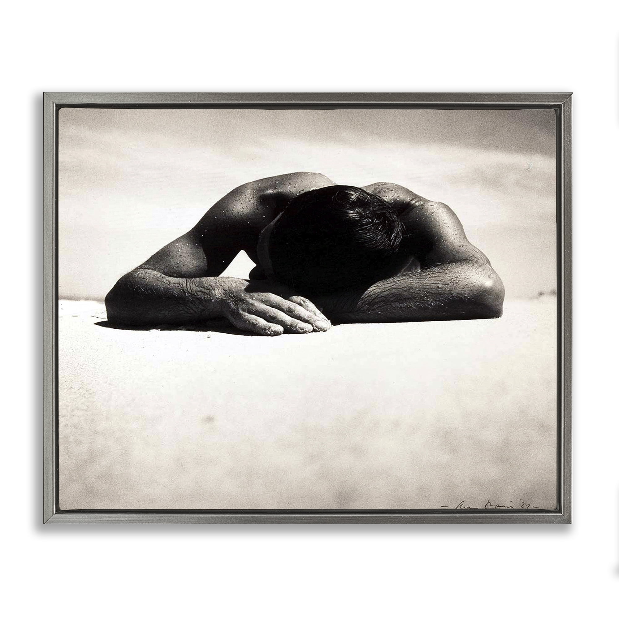 Stupell Industries Sunbaker Beach Photography People Photography Gray Floater Framed Canvas Art Print Wall Art, 21 x 17