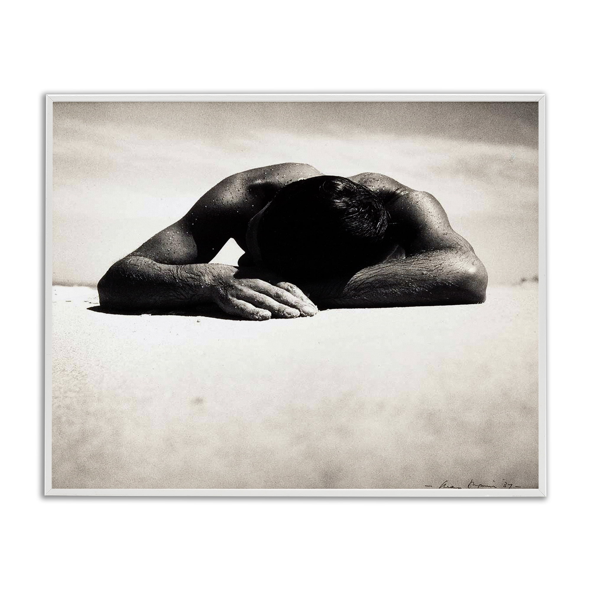 Stupell Industries Sunbaker Beach Photography People Photography White Framed Art Print Wall Art, 14 x 11