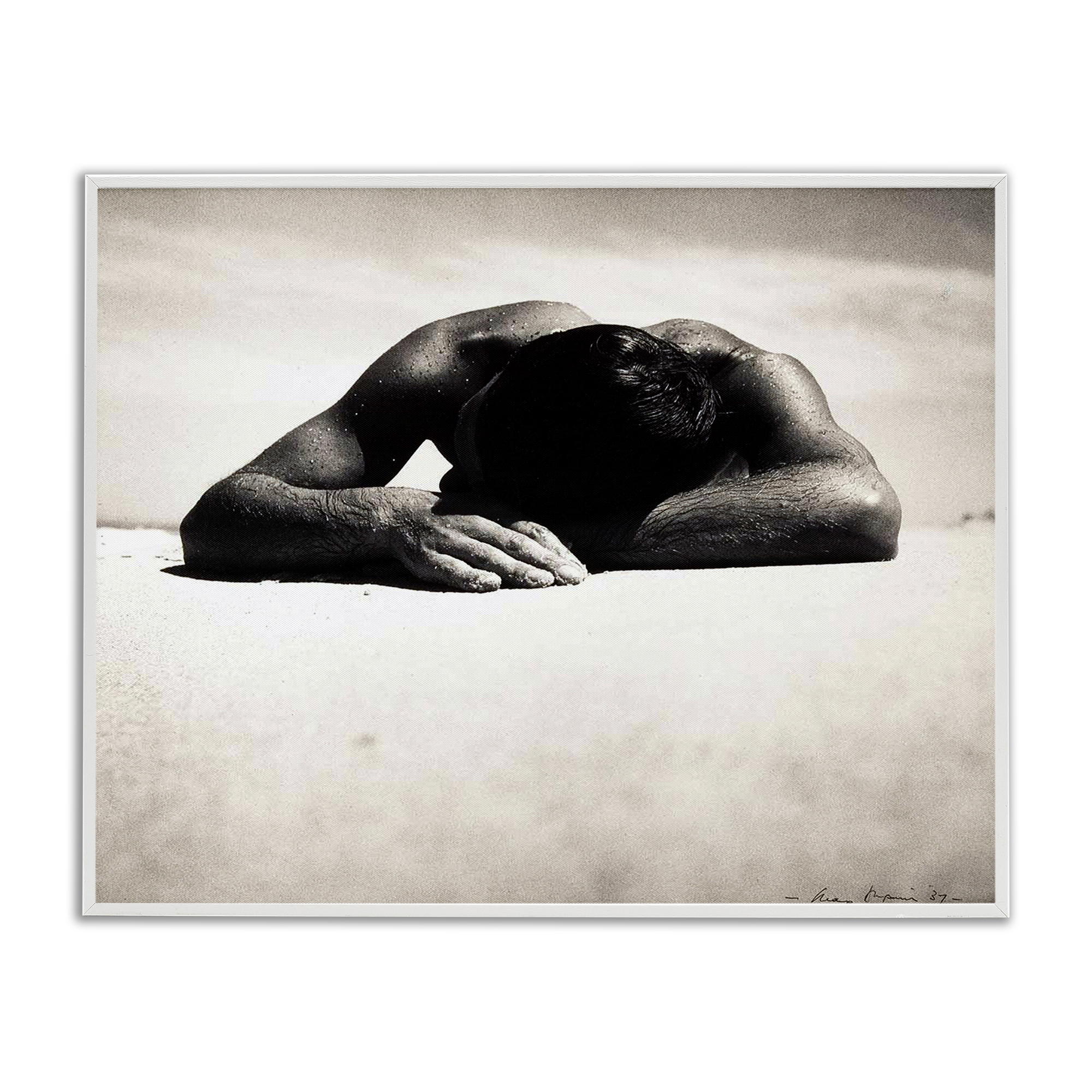 Stupell Industries Sunbaker Beach Photography People Photography White Framed Art Print Wall Art, 20 x 16