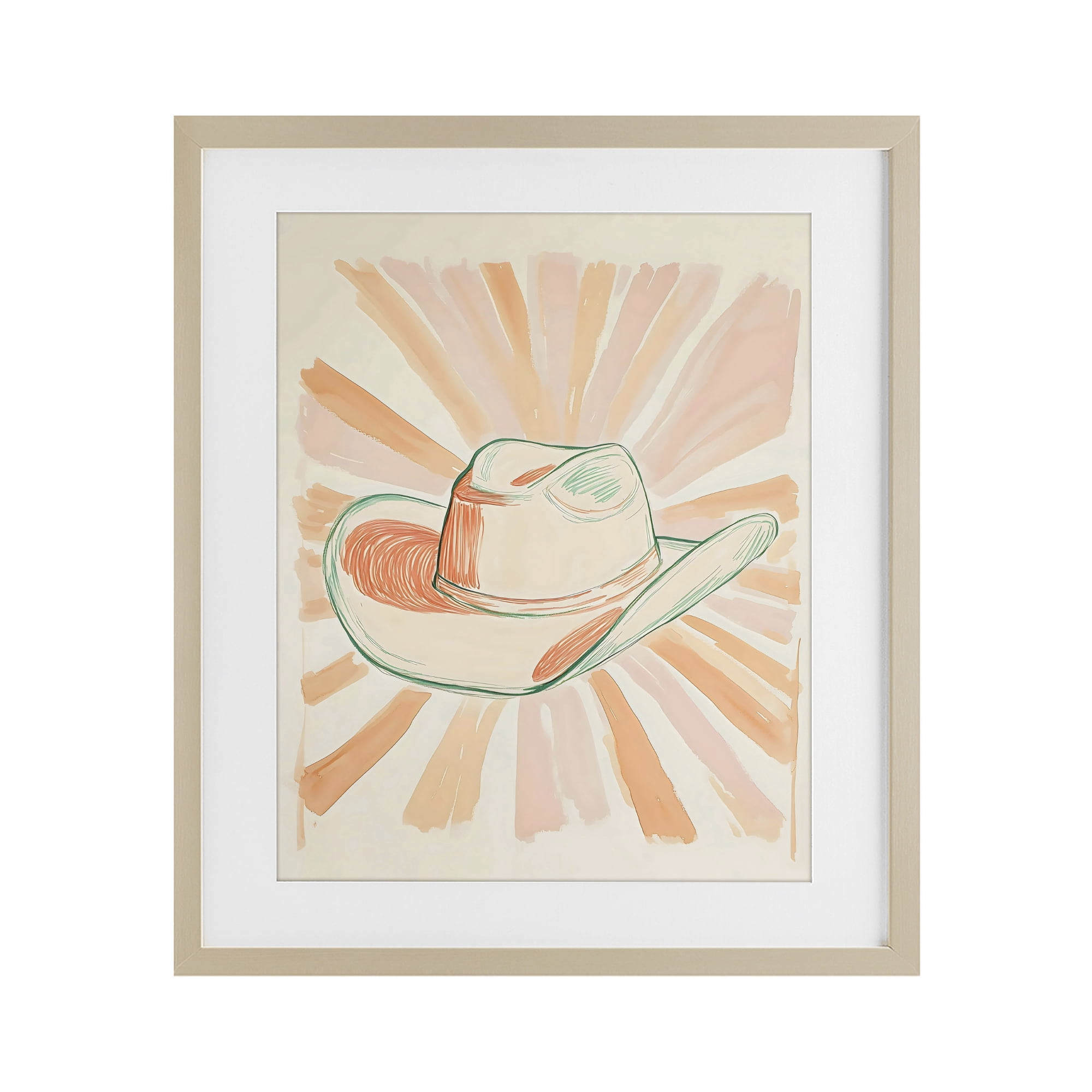 Stupell Industries Sunburst & Cowboy Hat Birch Framed Print Under Glass, design by The Prints Vibe