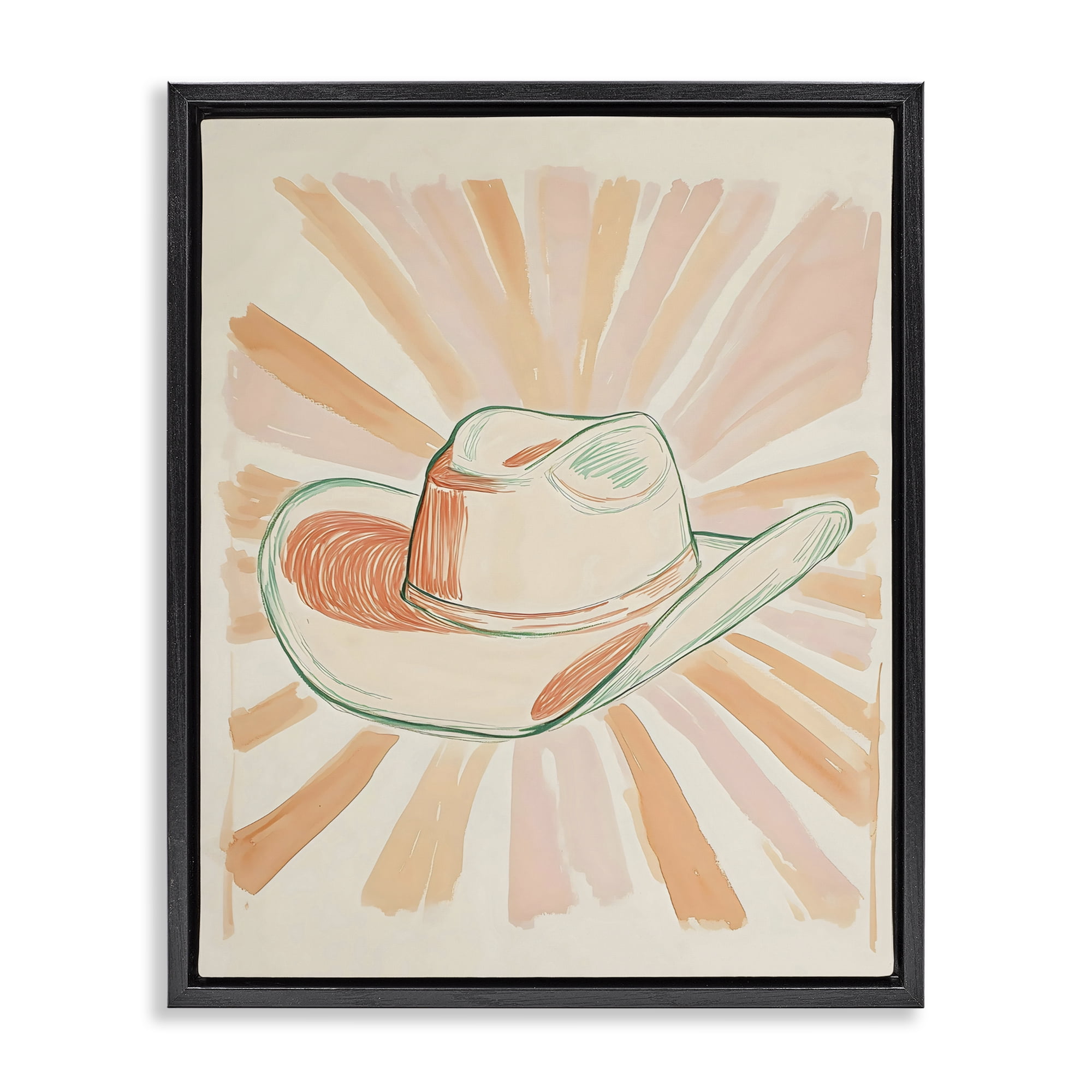 Stupell Industries Sunburst & Cowboy Hat Black Framed Floater Canvas Wall Art, design by The Prints Vibe