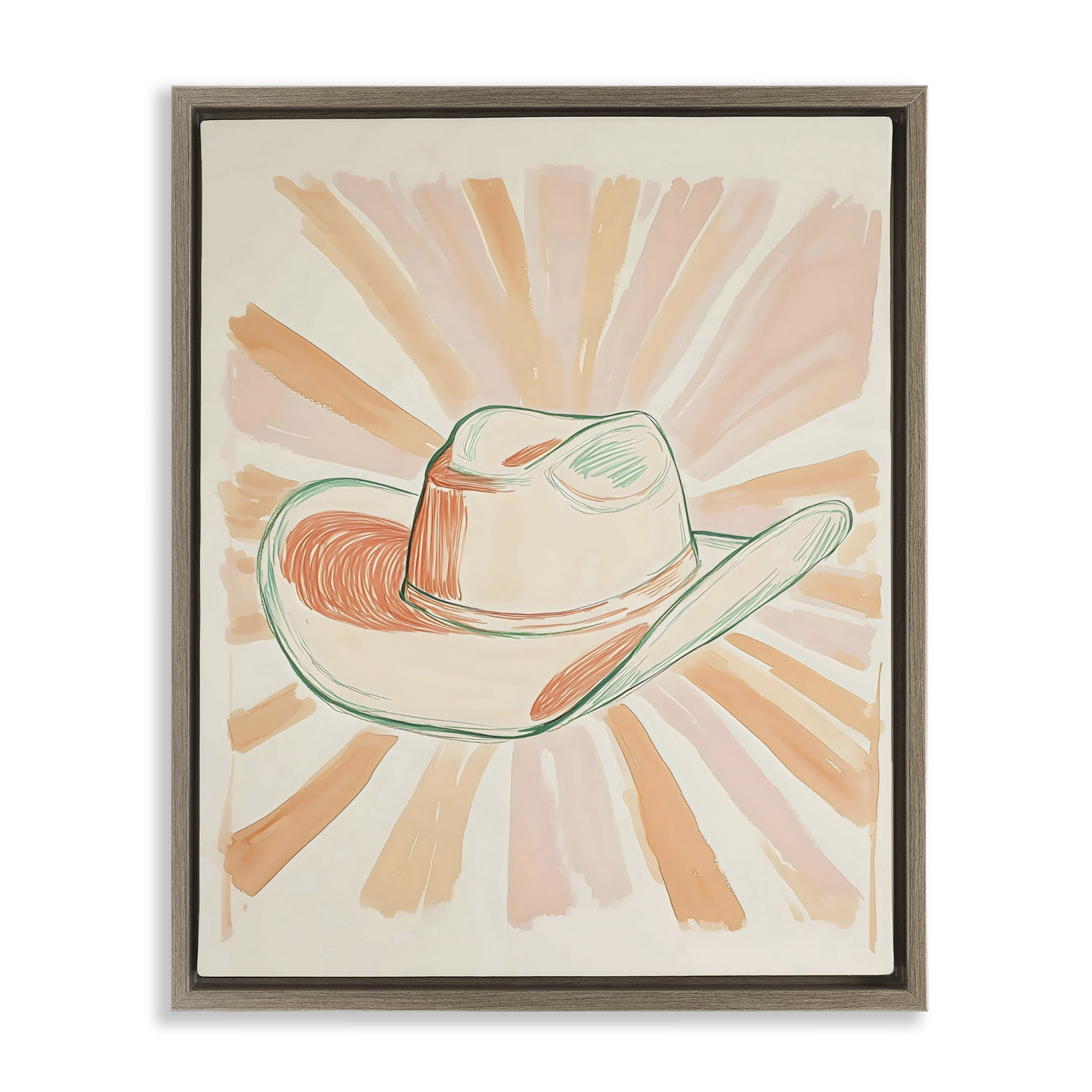 Stupell Industries Sunburst & Cowboy Hat Brown Framed Floater Canvas Wall Art, design by The Prints Vibe