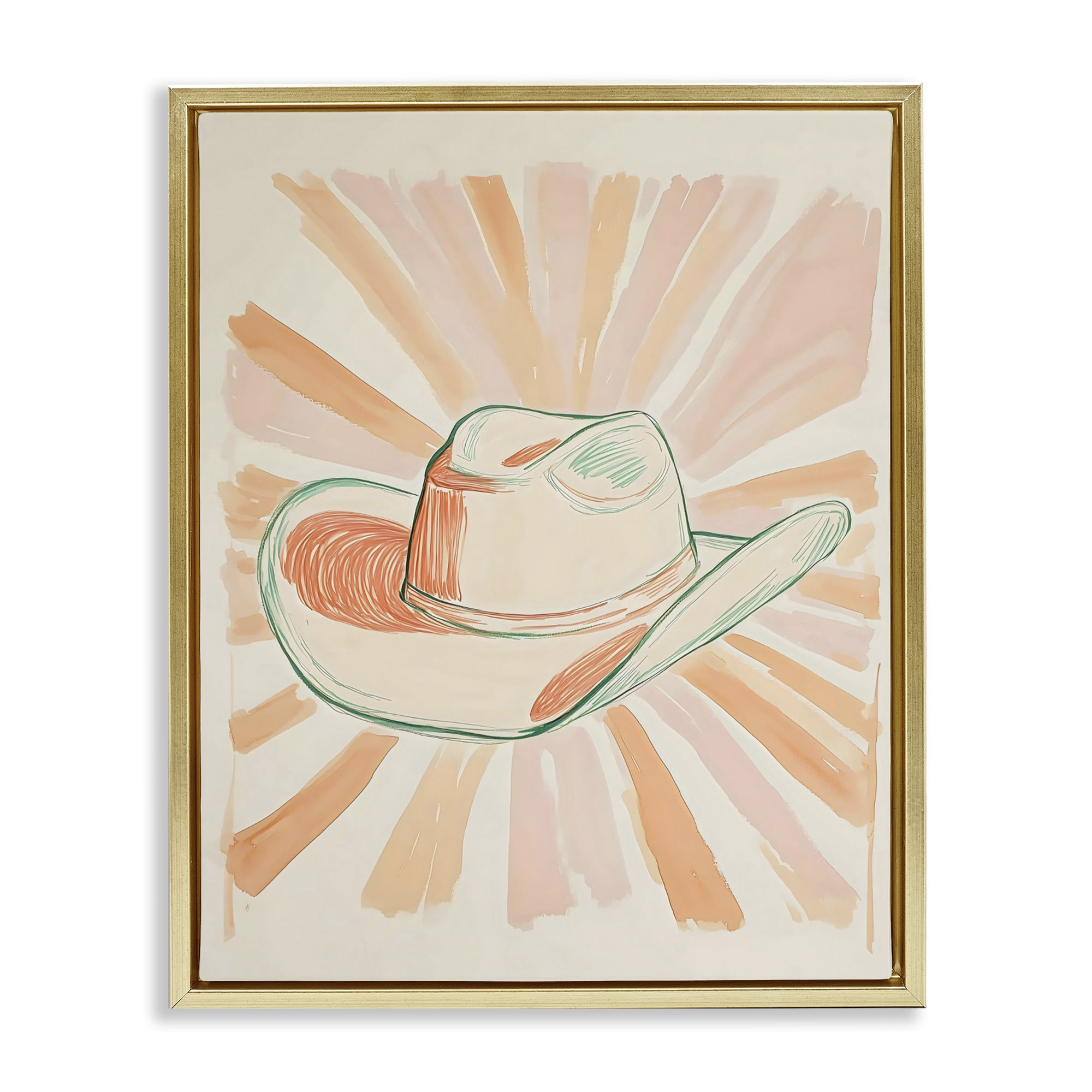 Stupell Industries Sunburst & Cowboy Hat Gold Framed Floater Canvas Wall Art, design by The Prints Vibe
