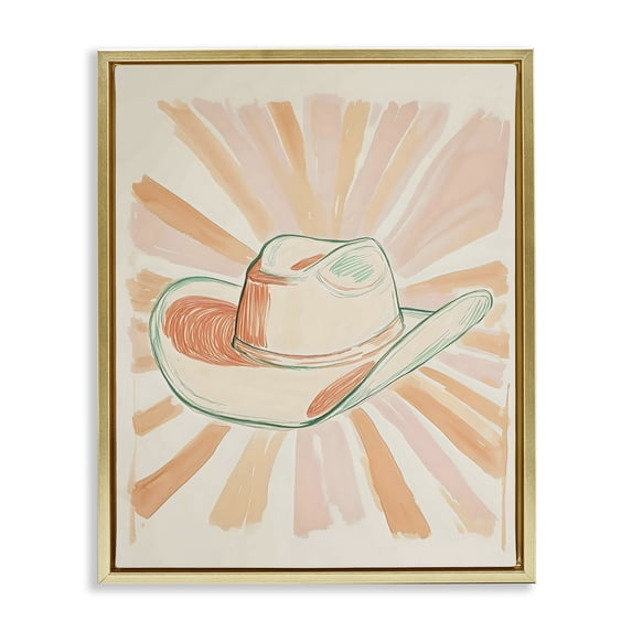 Stupell Industries Modern Sunburst & Cowboy Hat Gold Floating Frame Canvas Art, 17 x 21, by The Prints Vibe