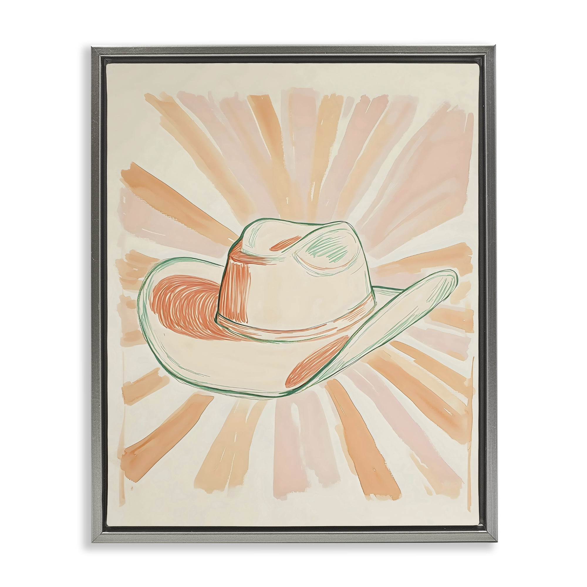 Stupell Industries Sunburst & Cowboy Hat Gray Framed Floater Canvas Wall Art, design by The Prints Vibe