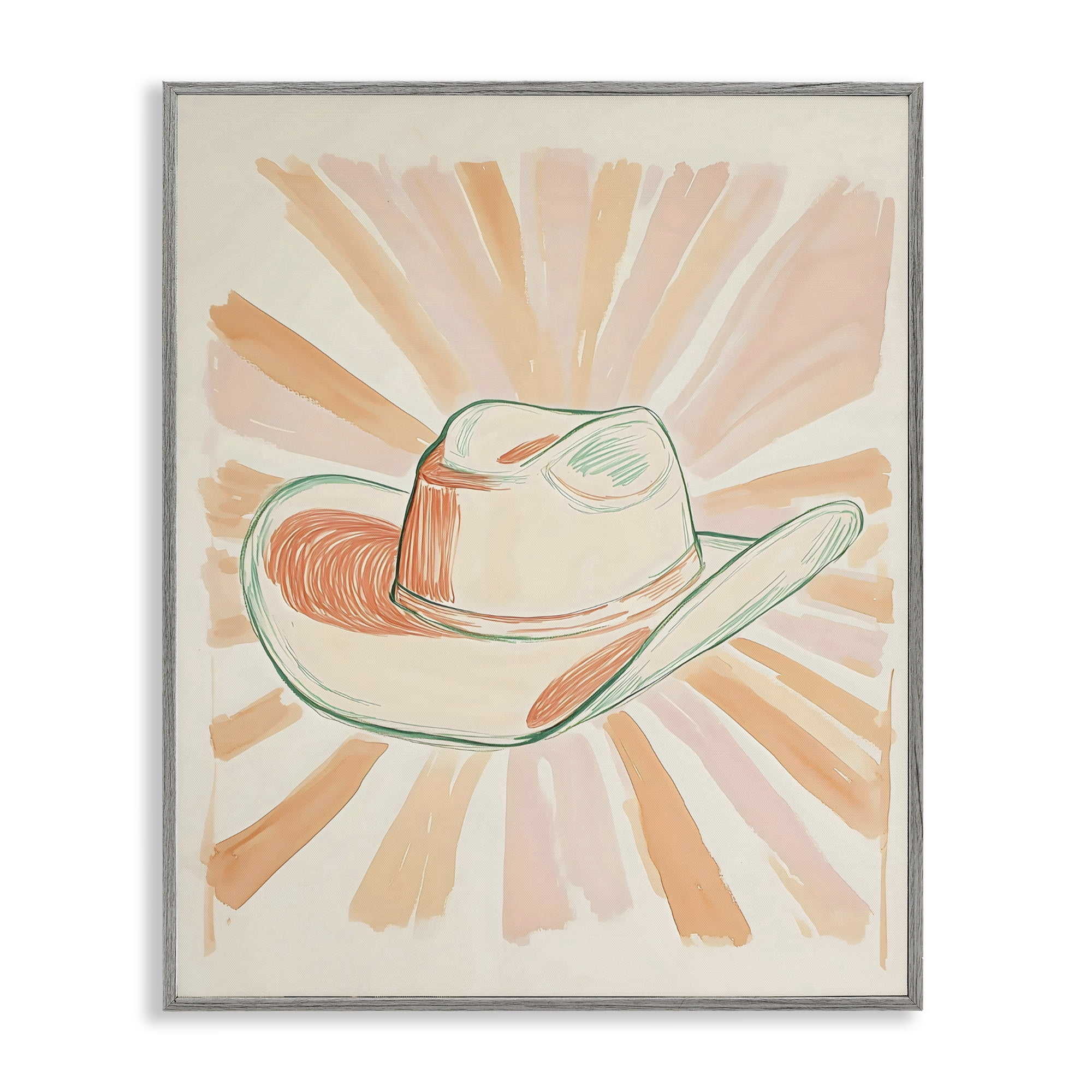 Stupell Industries Sunburst & Cowboy Hat Gray Framed Giclee Art, design by The Prints Vibe