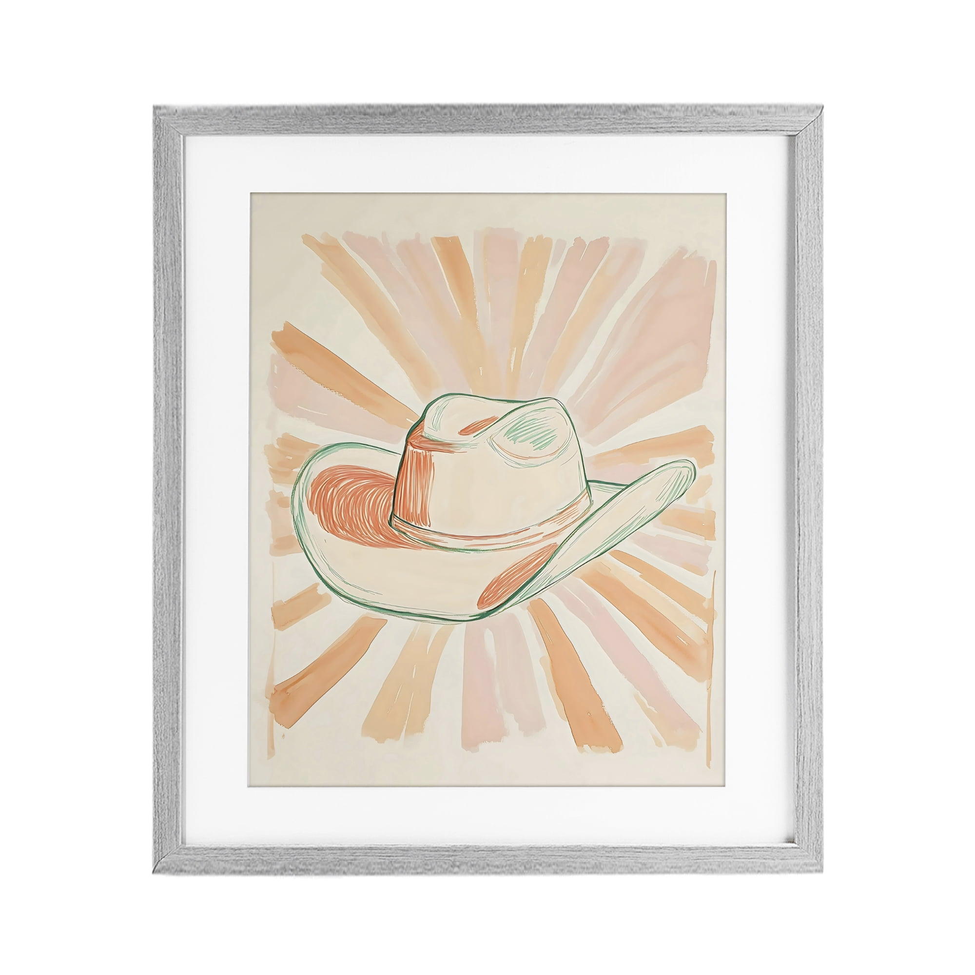 Stupell Industries Sunburst & Cowboy Hat Gray Framed Print Under Glass, design by The Prints Vibe