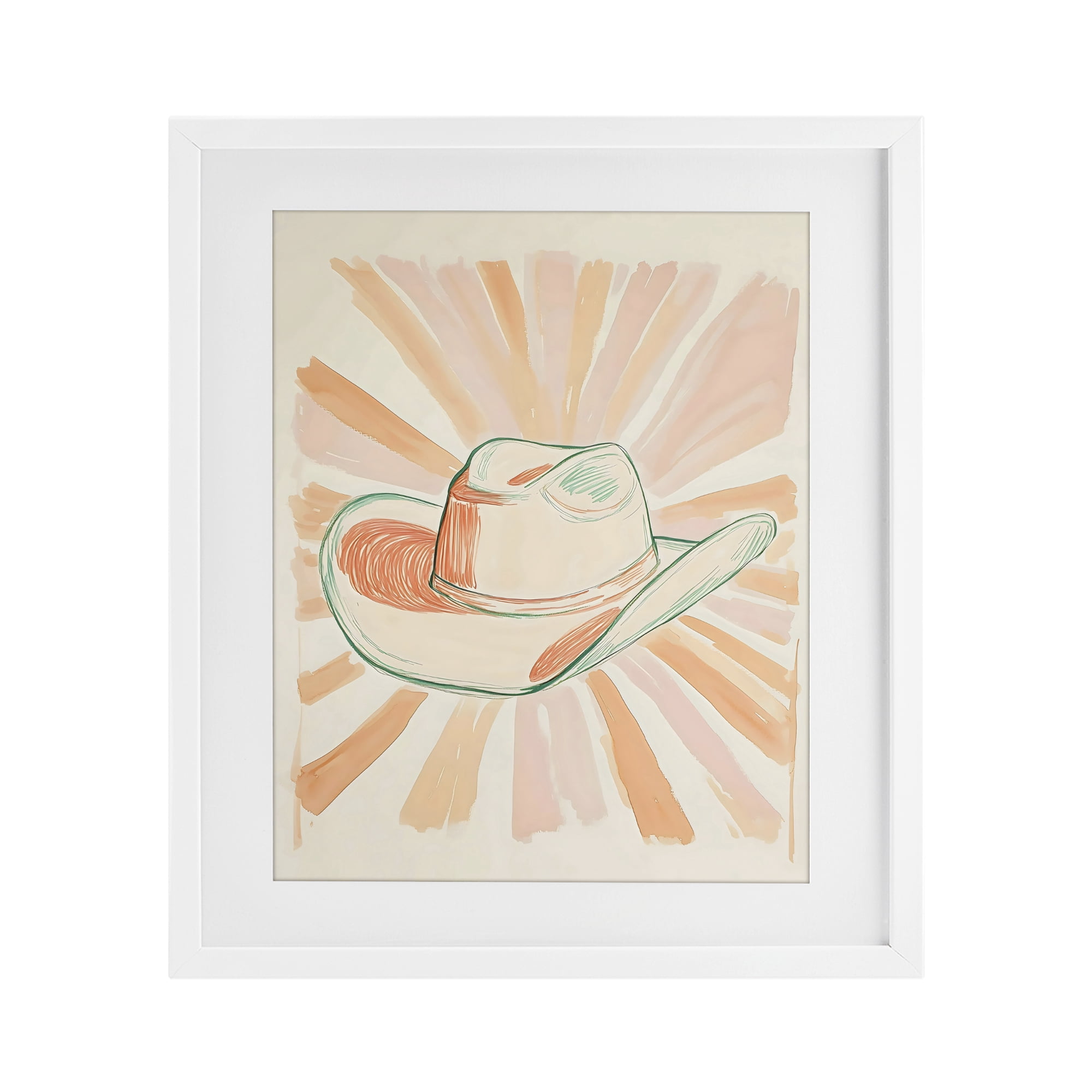 Stupell Industries Sunburst & Cowboy Hat White Framed Print Under Glass, design by The Prints Vibe