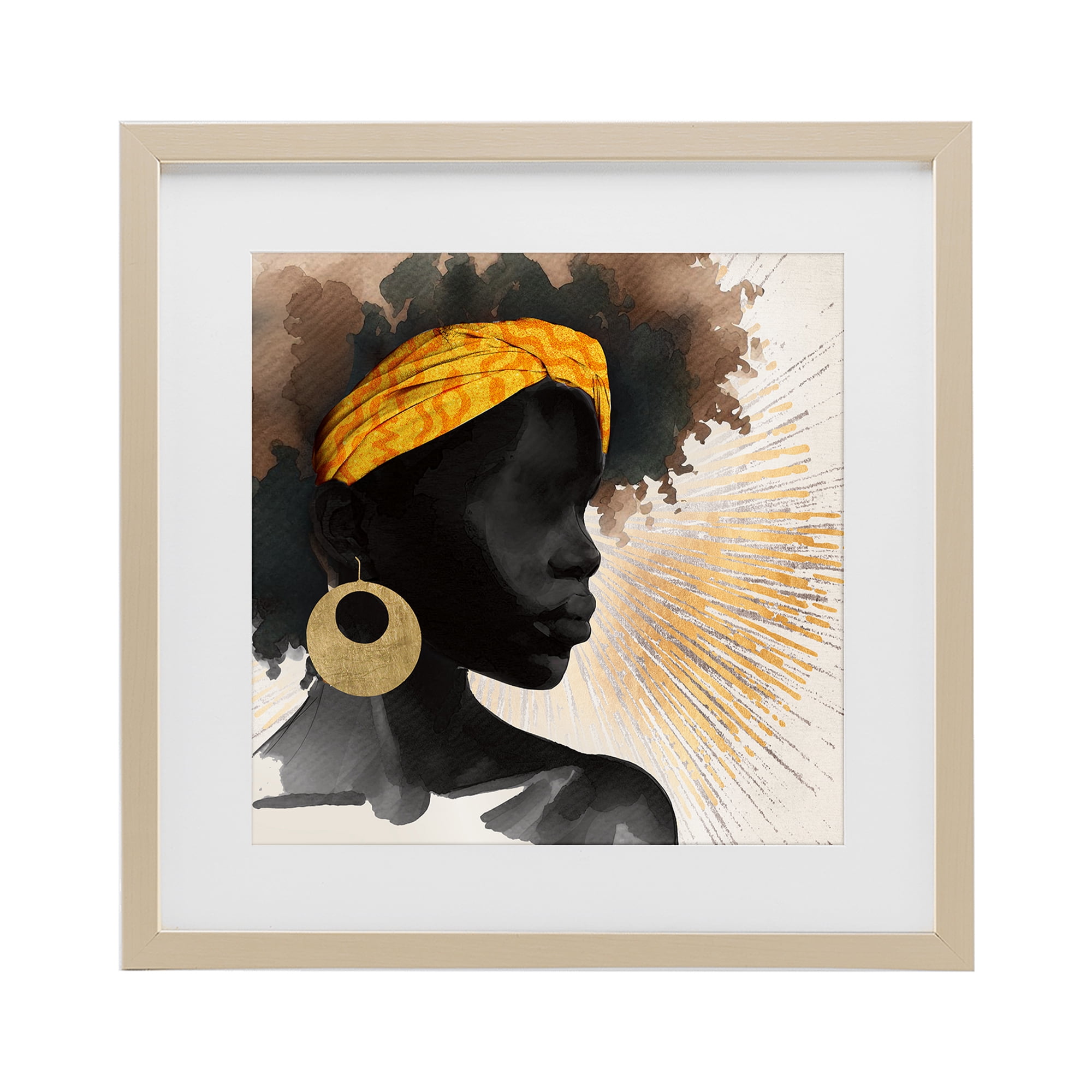 Stupell Industries Sunburst Silhouette with Headwrap Birch Framed Print Under Glass, design by CAD Designs
