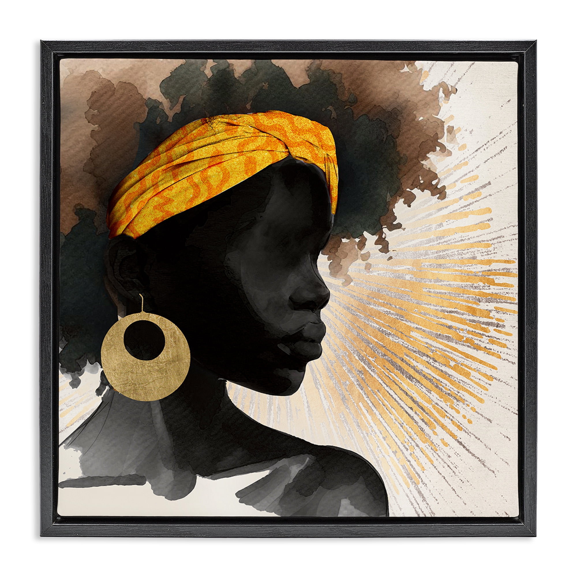 Stupell Industries Sunburst Silhouette with Headwrap Black Framed Floater Canvas Wall Art, design by CAD Designs