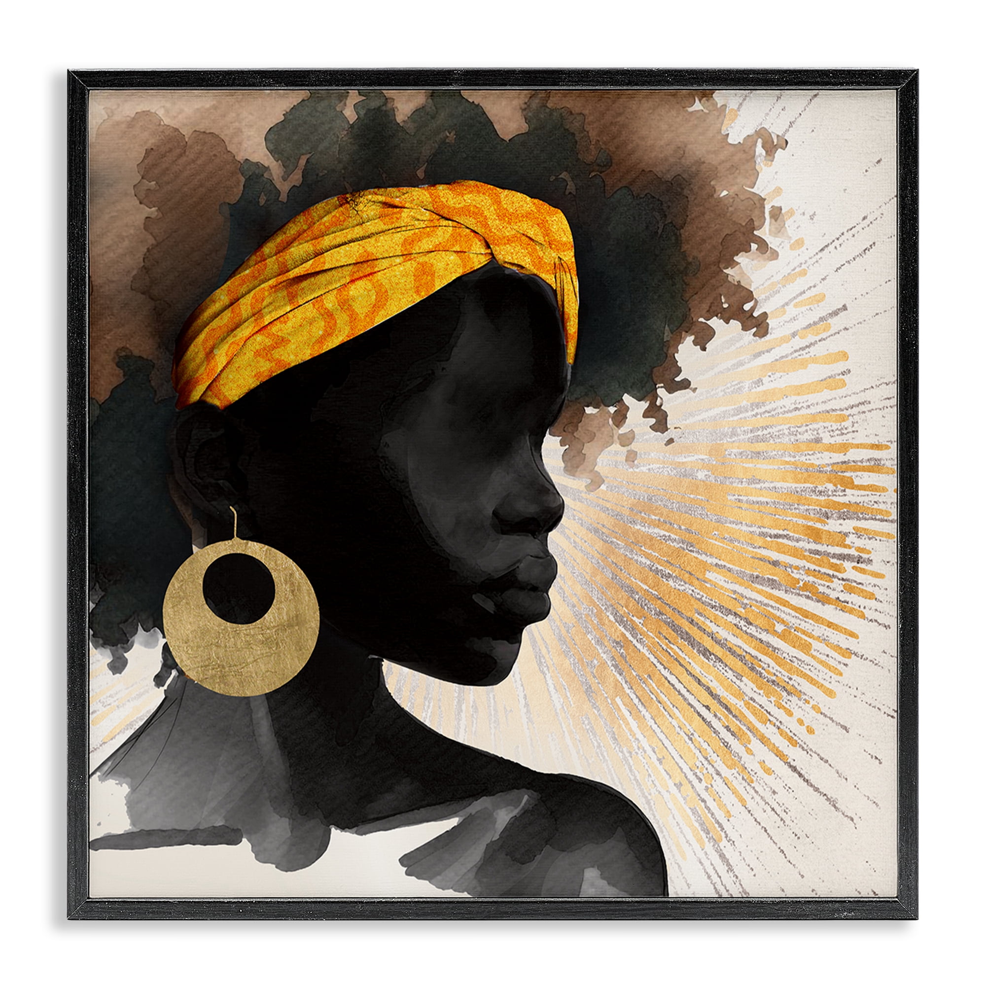 Stupell Industries Sunburst Silhouette with Headwrap Black Framed Giclee Art, design by CAD Designs