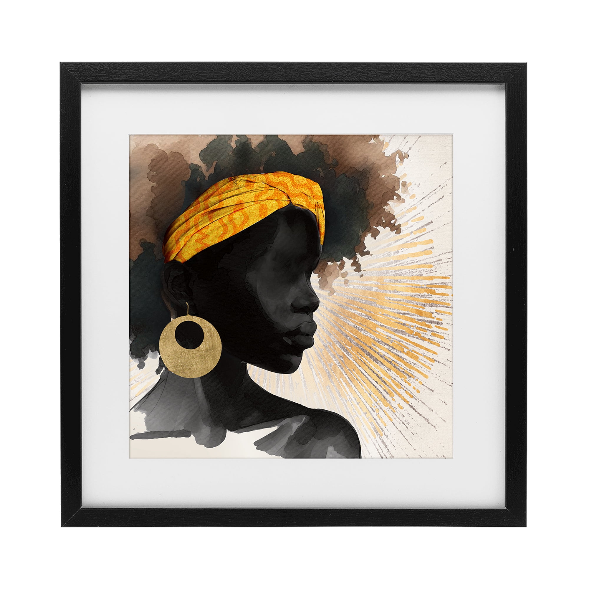 Stupell Industries Sunburst Silhouette with Headwrap Black Framed Print Under Glass, design by CAD Designs