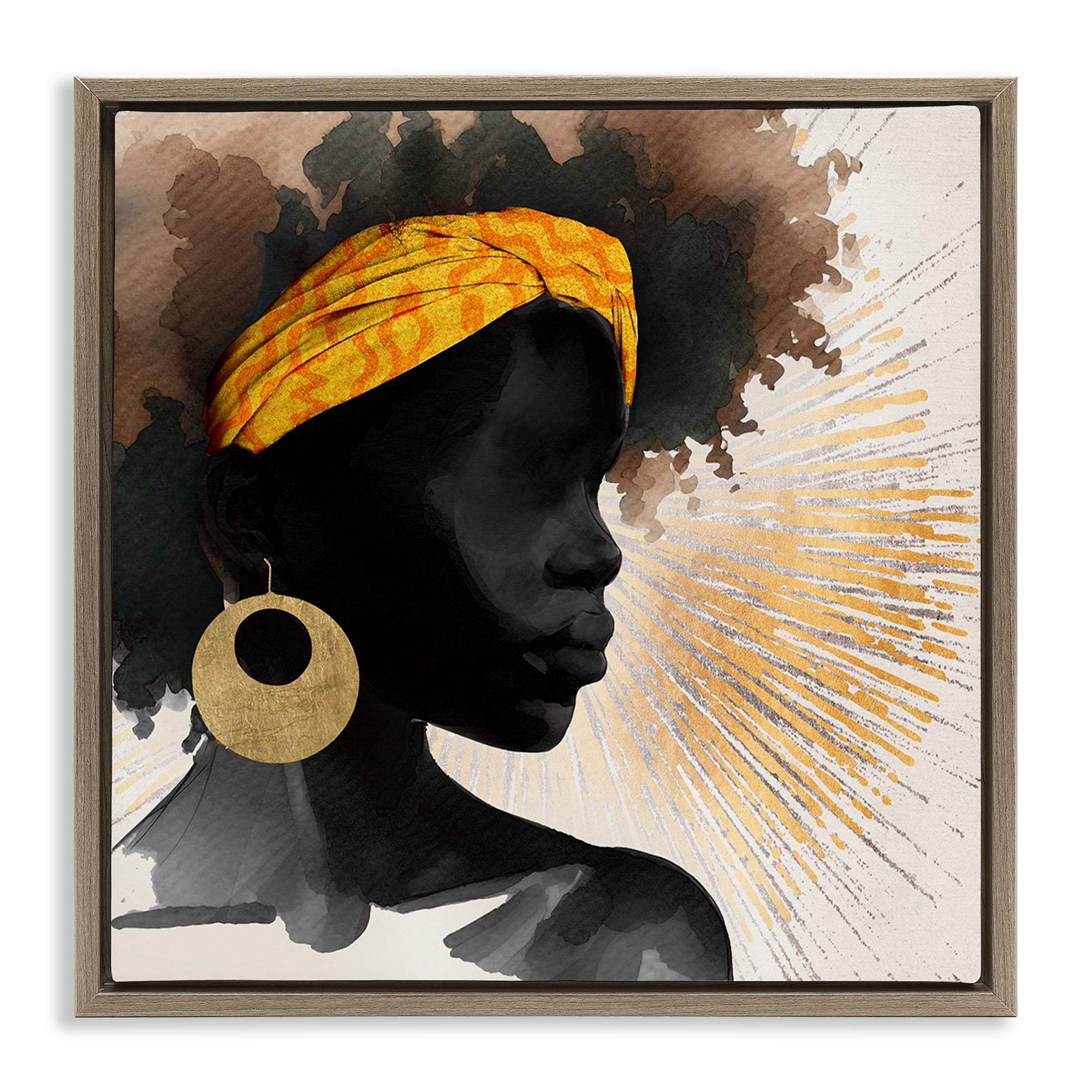 Stupell Industries Sunburst Silhouette with Headwrap Brown Framed Floater Canvas Wall Art, design by CAD Designs